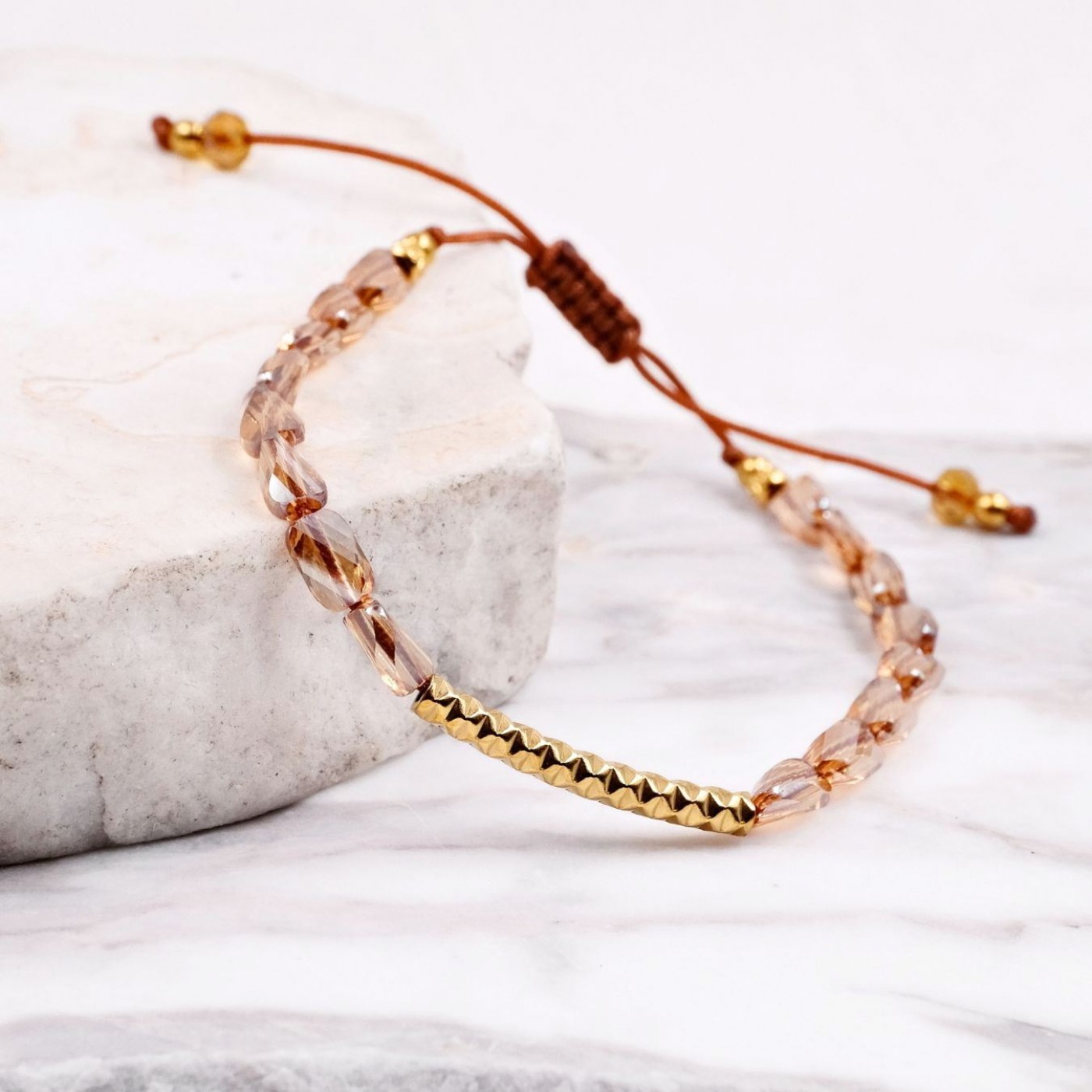 Macramé Bracelet with Crystals & Semiprecious Stones | Brown — Bracelets from Toolittle — additional view 3
