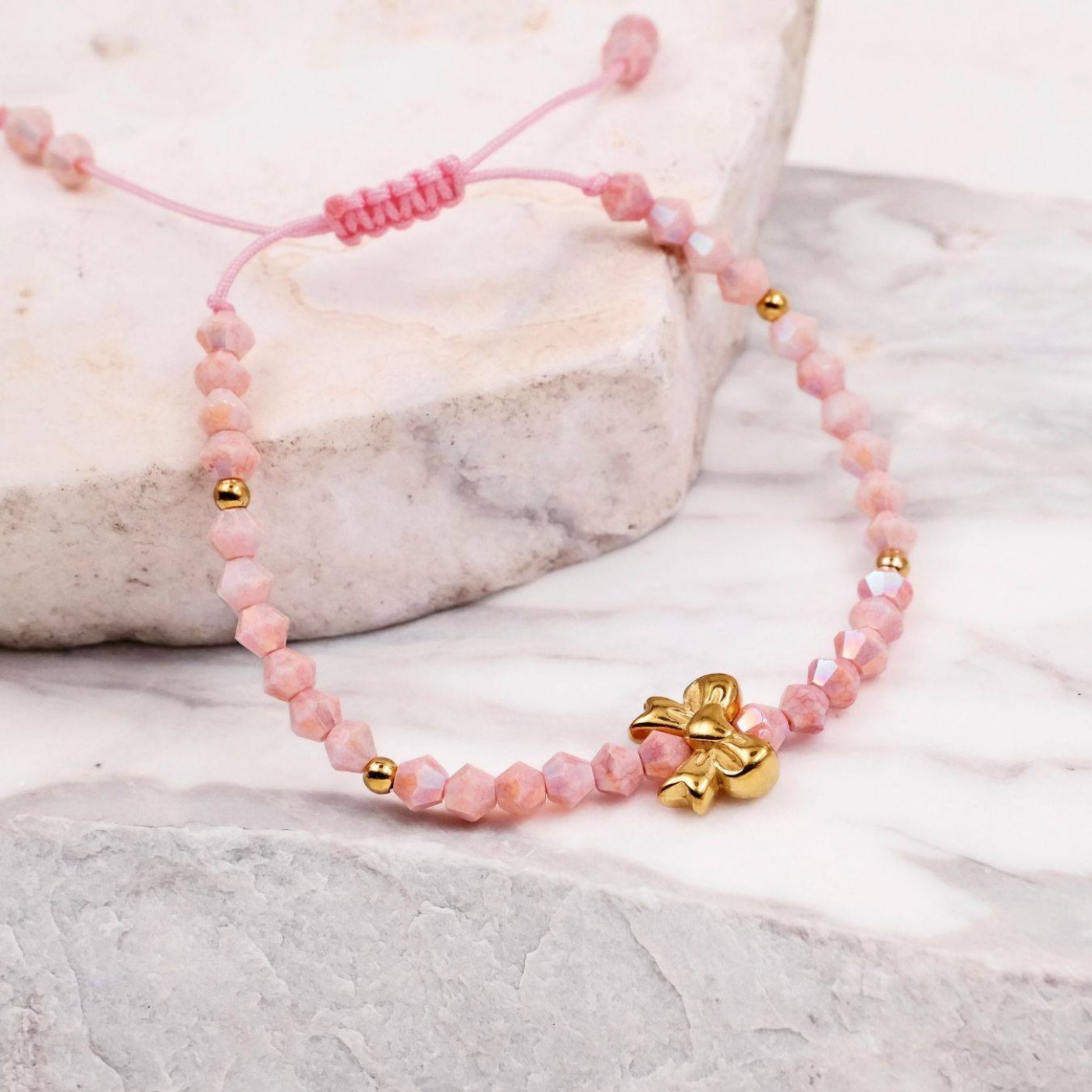 Macramé Bracelet with Crystals & Semiprecious Stones | Salmon — Bracelets from Toolittle — additional view 5