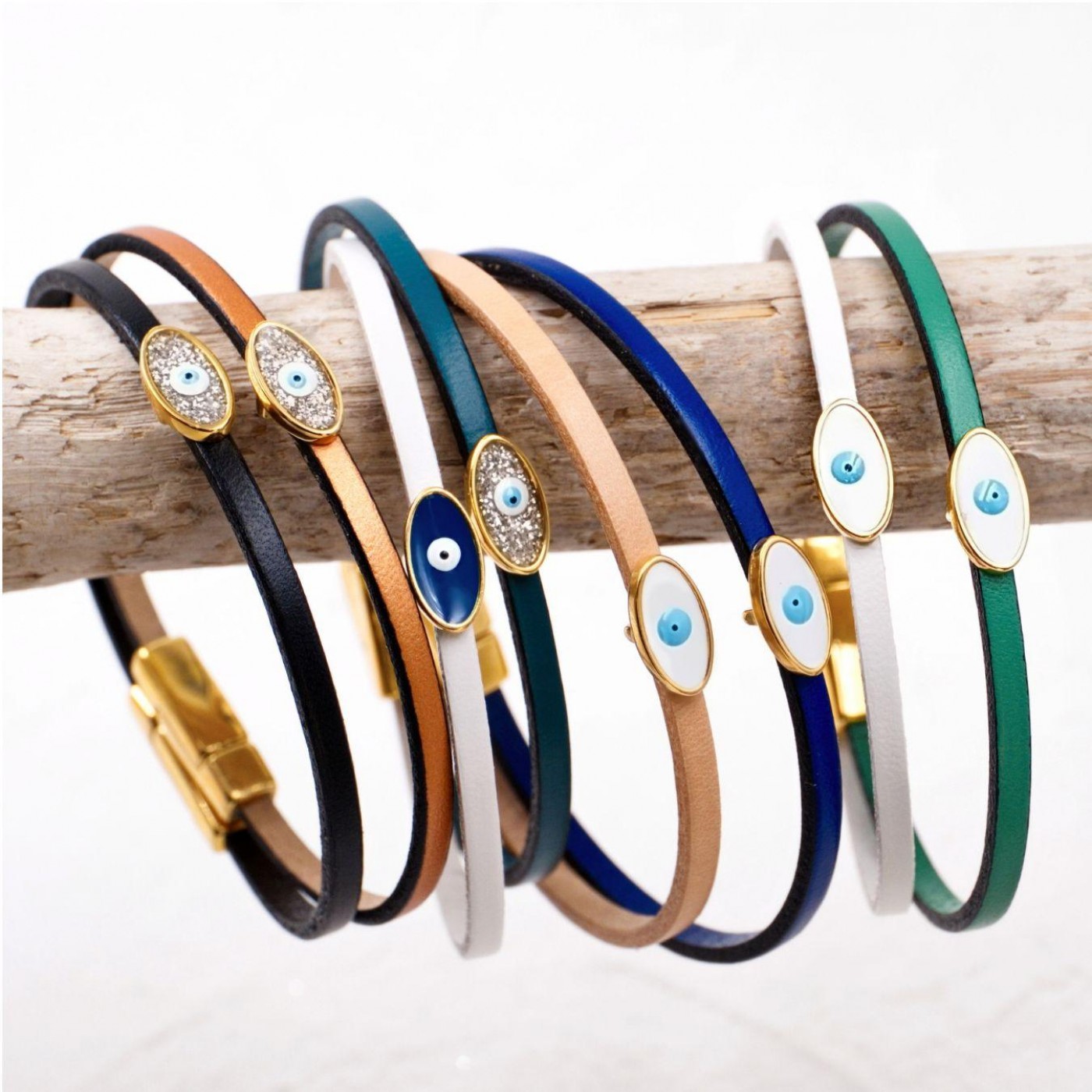 Handcrafted Leather Bracelet with Evil Eye | Color Select