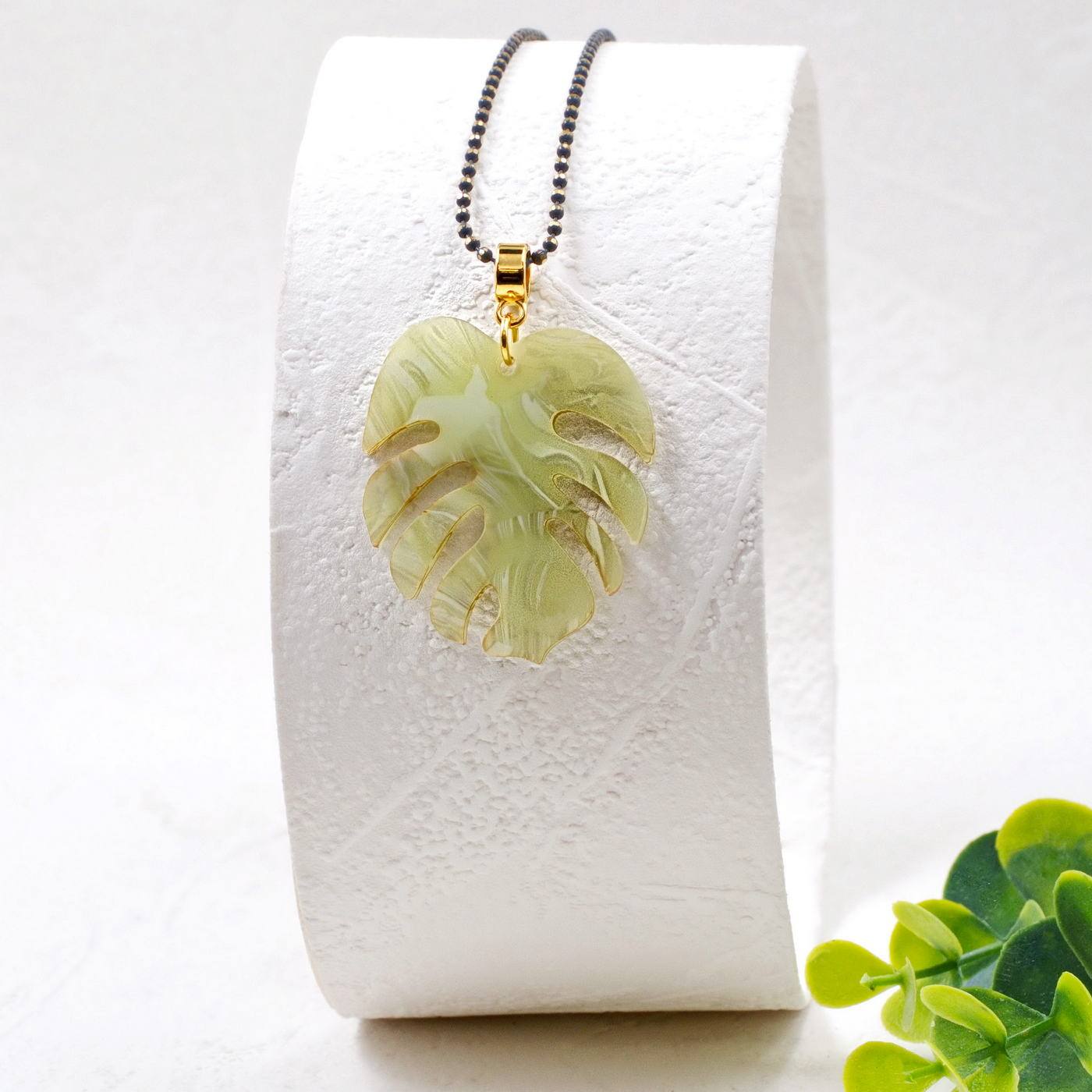 Toolittle Long Necklace - Resin Leaf Green — Necklaces from Toolittle — additional view 2