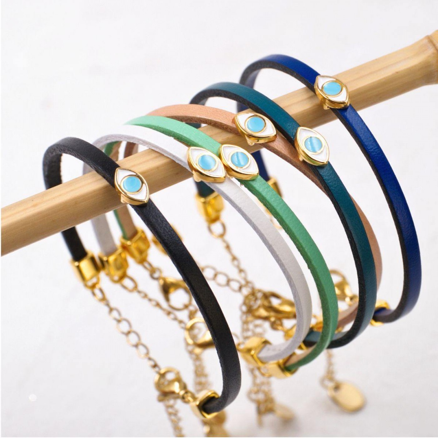 Handmade Leather Bracelet with Evil Eye – 24K Gold Plated — Bracelets from Toolittle — additional view 12