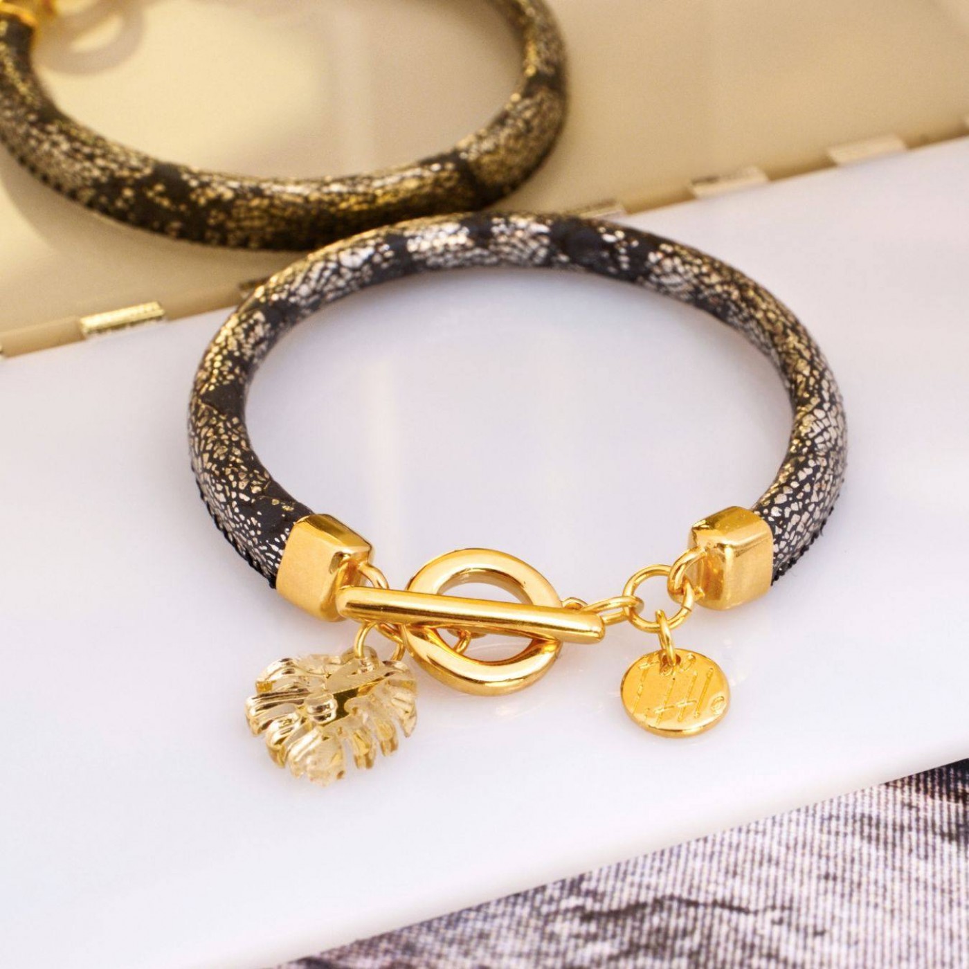 Golden Line – Handmade Vegan Leather Bracelet — Bracelets from Toolittle — additional view 4