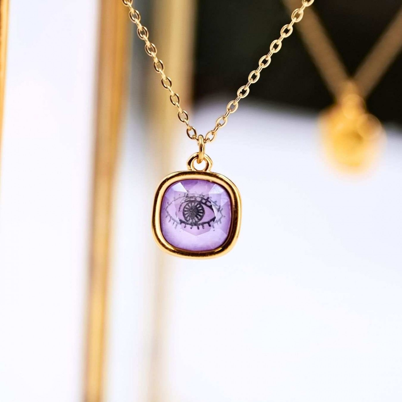 Handmade Necklace: Swarovski Crystal with Evil Eye Engraving — Necklaces from Toolittle — additional view 3