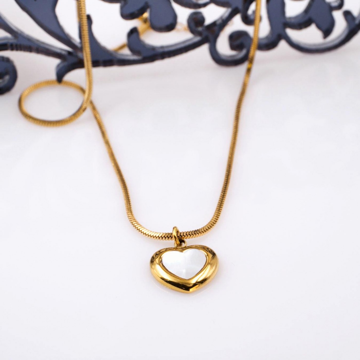 Mother of Pearl Elegance: Steel Heart Necklace — Necklaces from Toolittle — additional view 2