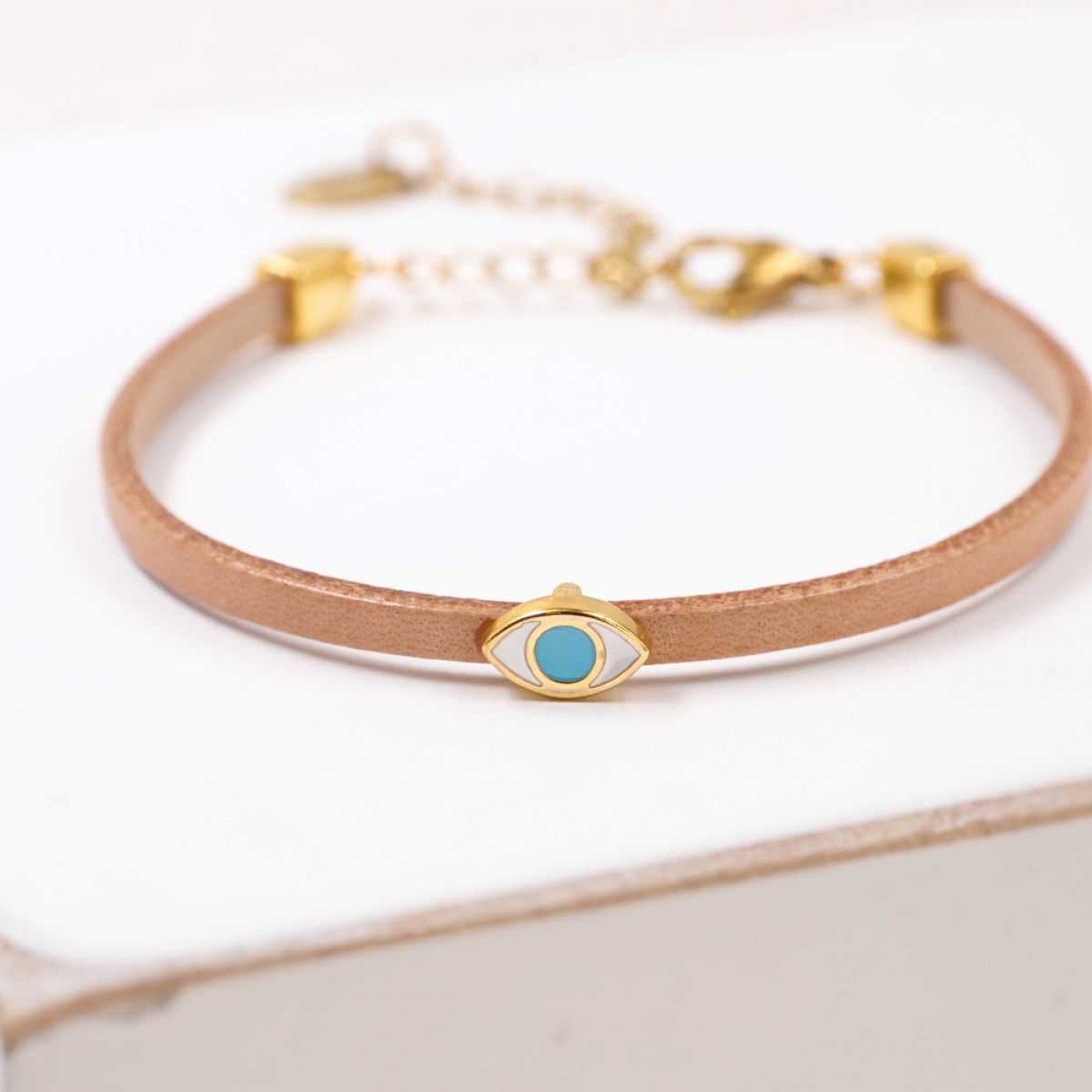 Handmade Leather Bracelet with Evil Eye – 24K Gold Plated — Bracelets from Toolittle — additional view 6
