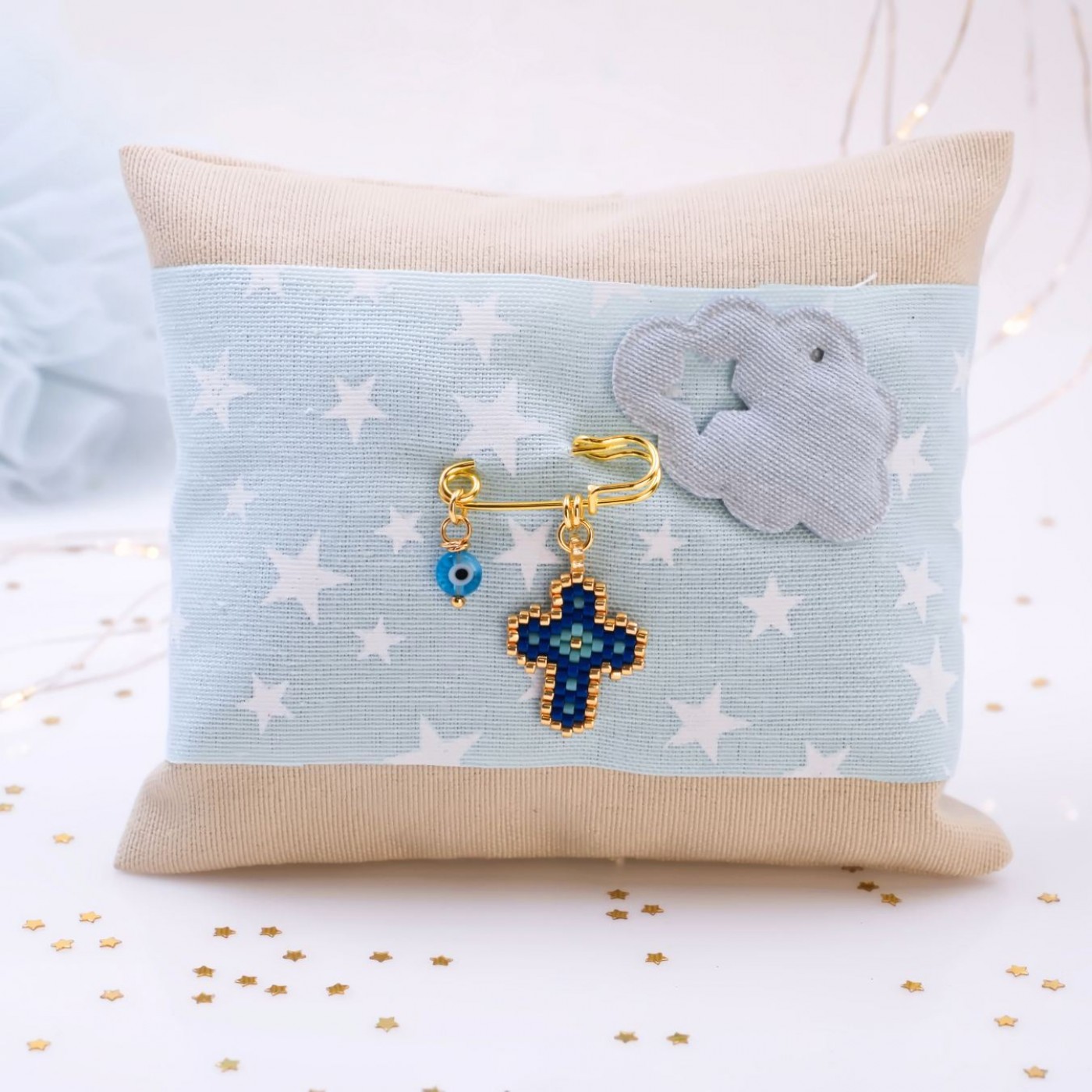 Handmade Newborn Blessing Pillow – Boy: Miyuki Beaded Cross — Pendants & charms from Toolittle — additional view 5