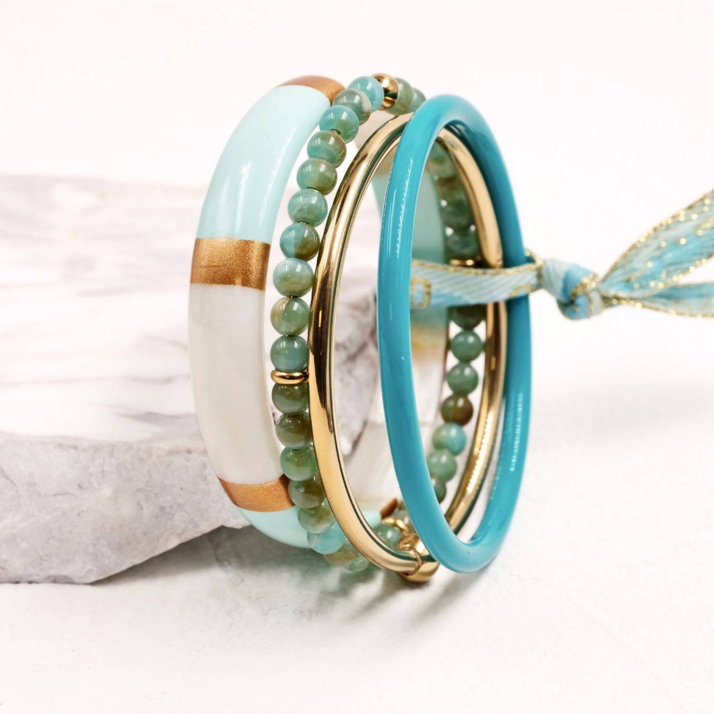 Set of Stainless Steel Bracelets - Turquoise — Bracelets from Toolittle — additional view 3