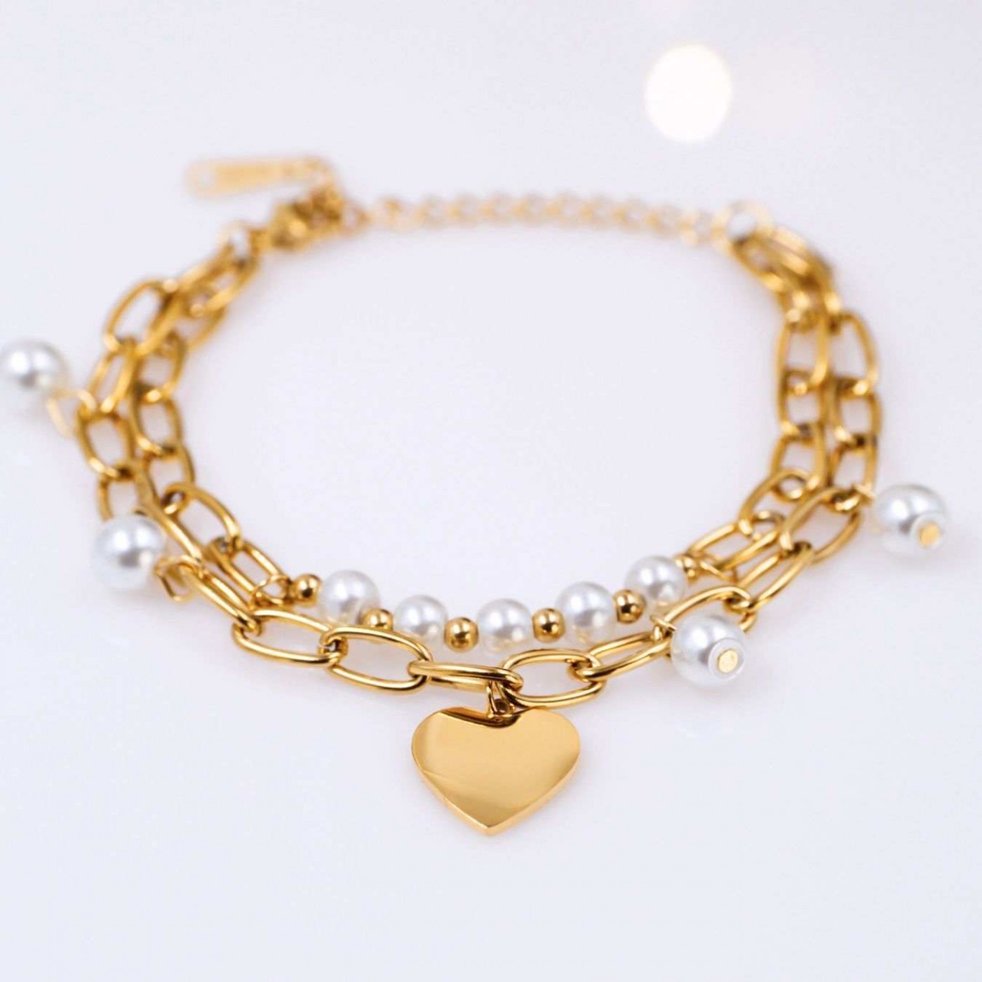 Stainless Steel Jewelry: Heart & Pearls Bracelet — Bracelets from Toolittle — additional view 2