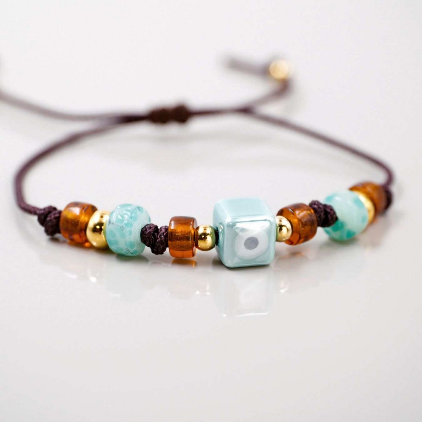 Macrame Bracelet with Ceramic Evil Eye — Bracelets from Toolittle — additional view 4