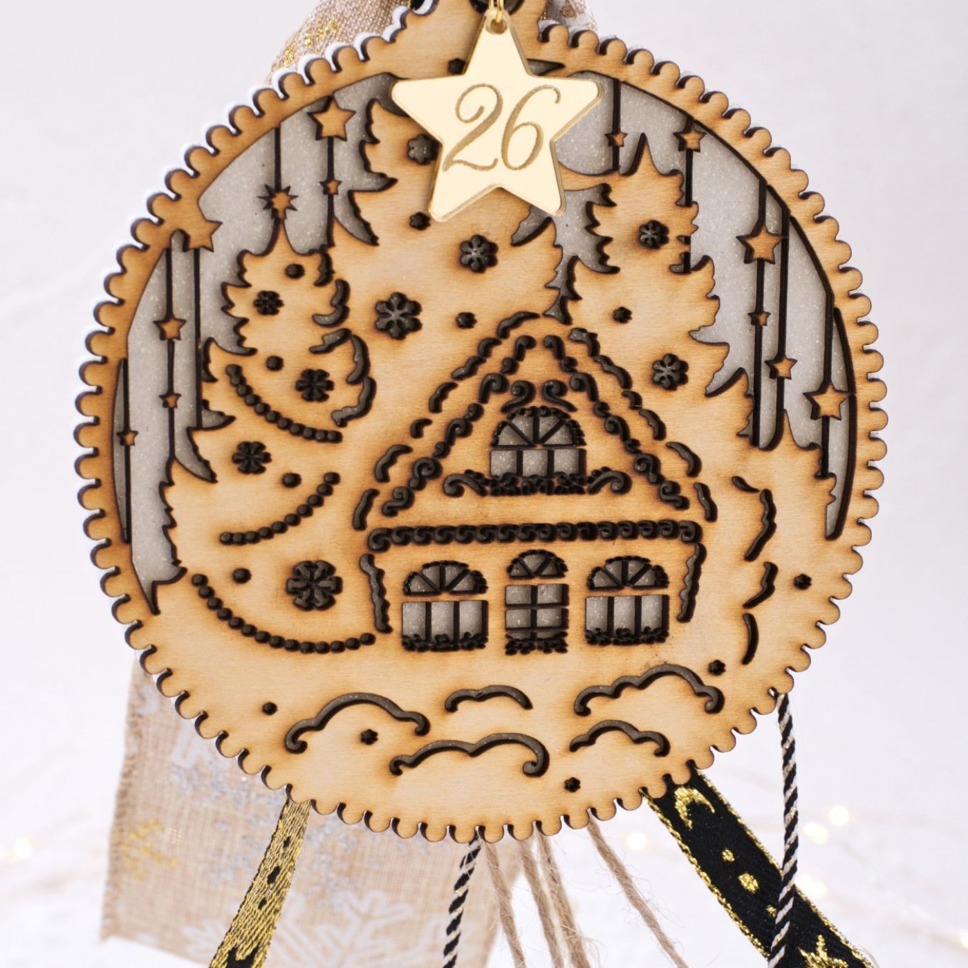 Handmade 2026 Lucky Charm – Wooden Disc with Christmas House — Pendants & charms from Toolittle — additional view 3