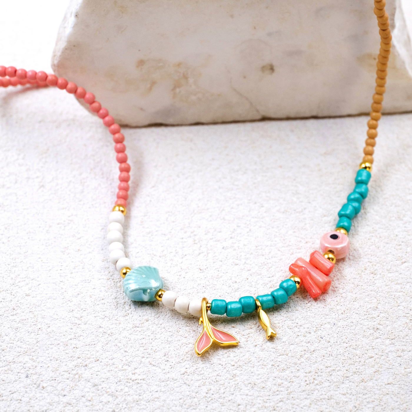 Coral & Stones Short Necklace