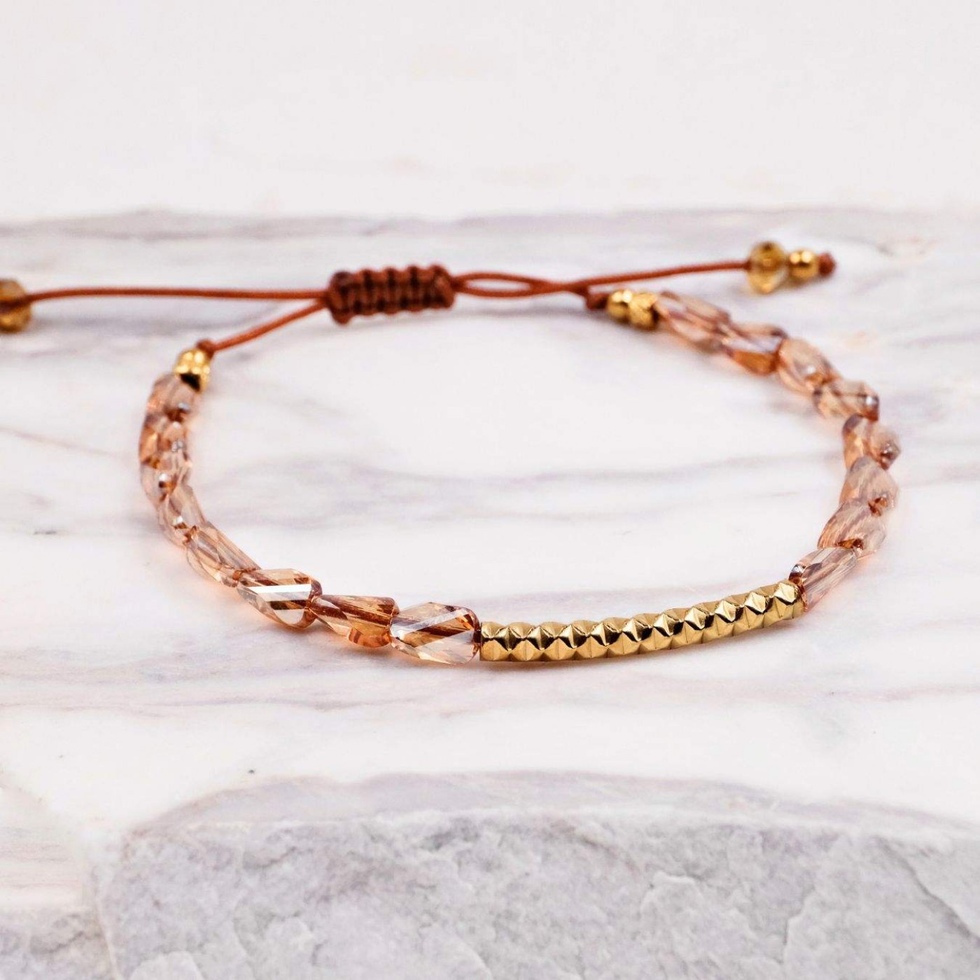 Macramé Bracelet with Crystals & Semiprecious Stones | Brown — Bracelets from Toolittle — additional view 6