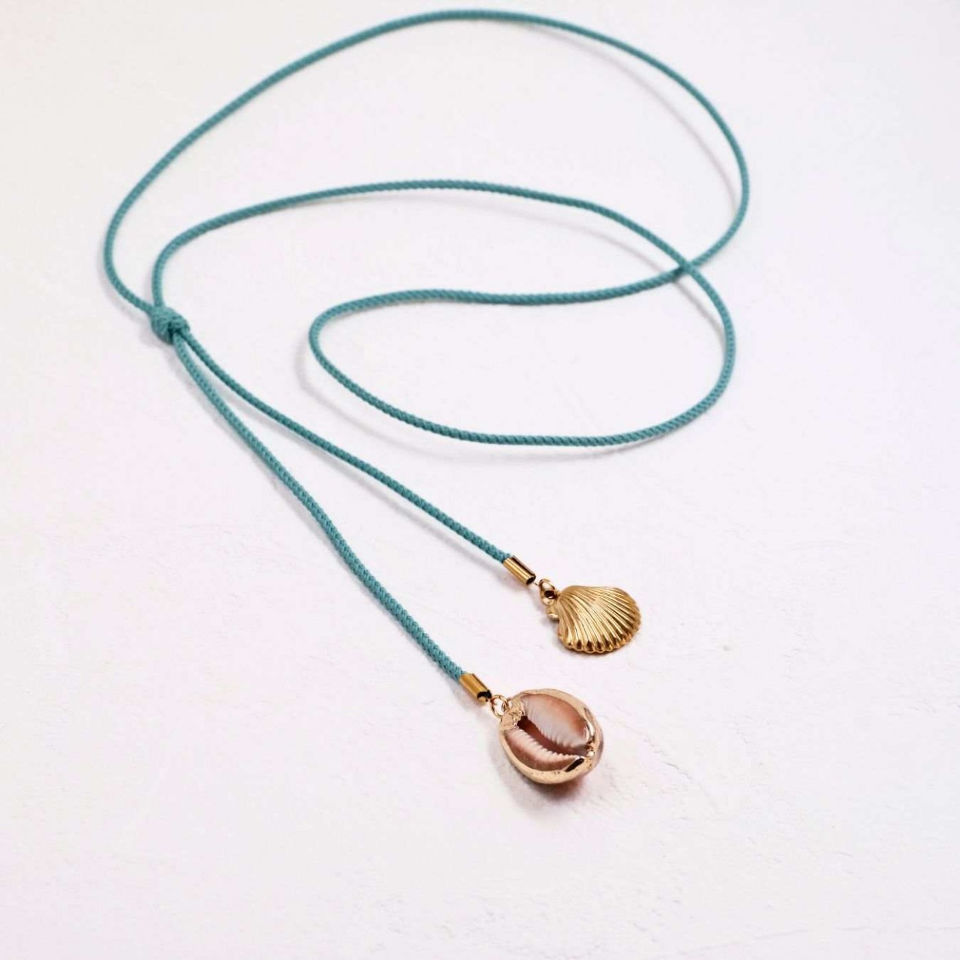 Steel Gold-plated Necklace - Cord & Sea Shells — Necklaces from Toolittle — additional view 3