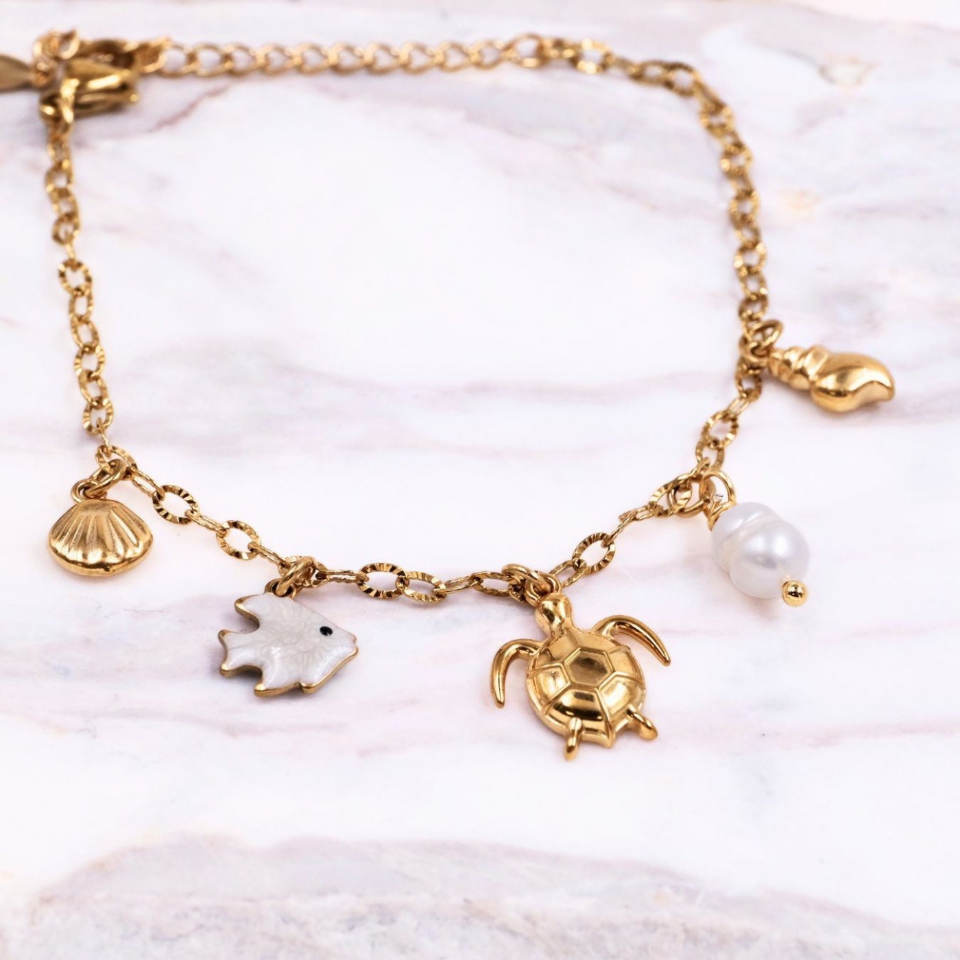 Stainless Steel Jewelry: Turtle & Fresh Water Pearl Bracelet — Bracelets from Toolittle — additional view 8