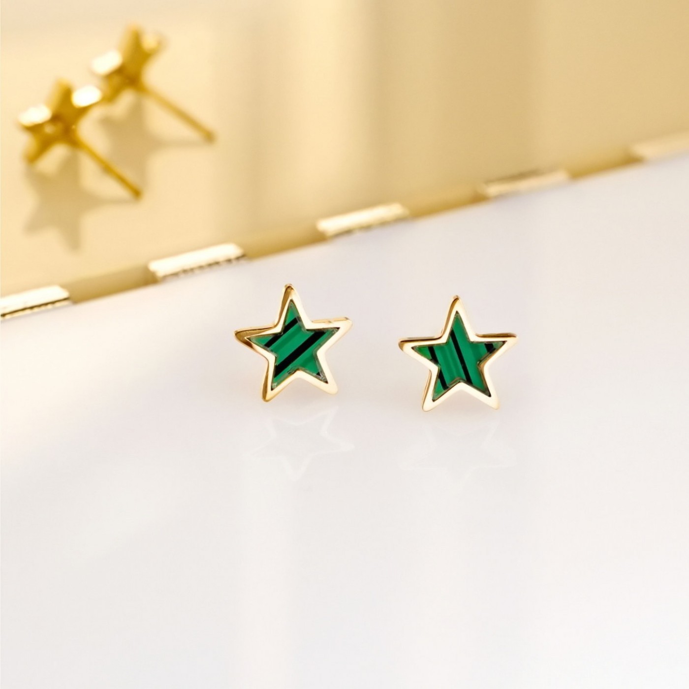 Steel Star Earrings with Malachite — Earrings from Toolittle — additional view 2