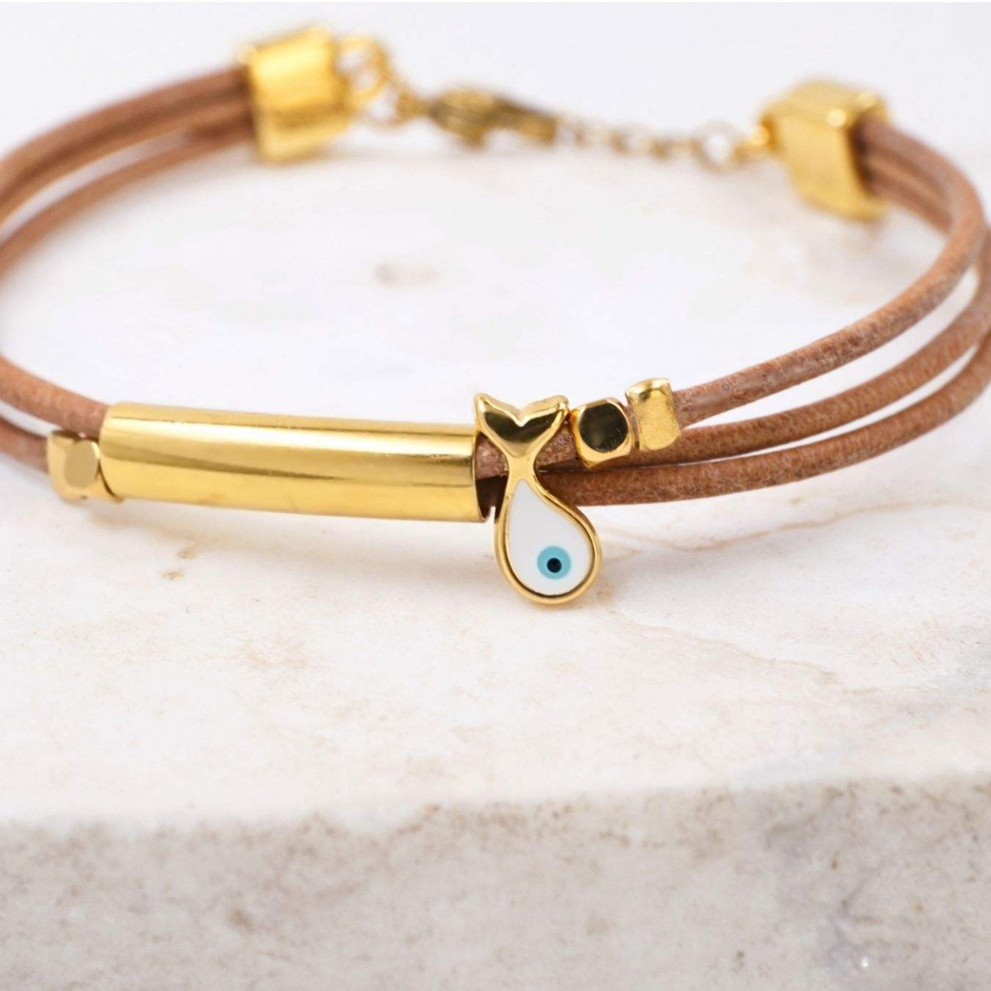 Handcrafted Bracelet with Gold-Plated Enamel Evil Eye — Bracelets from Toolittle — additional view 2