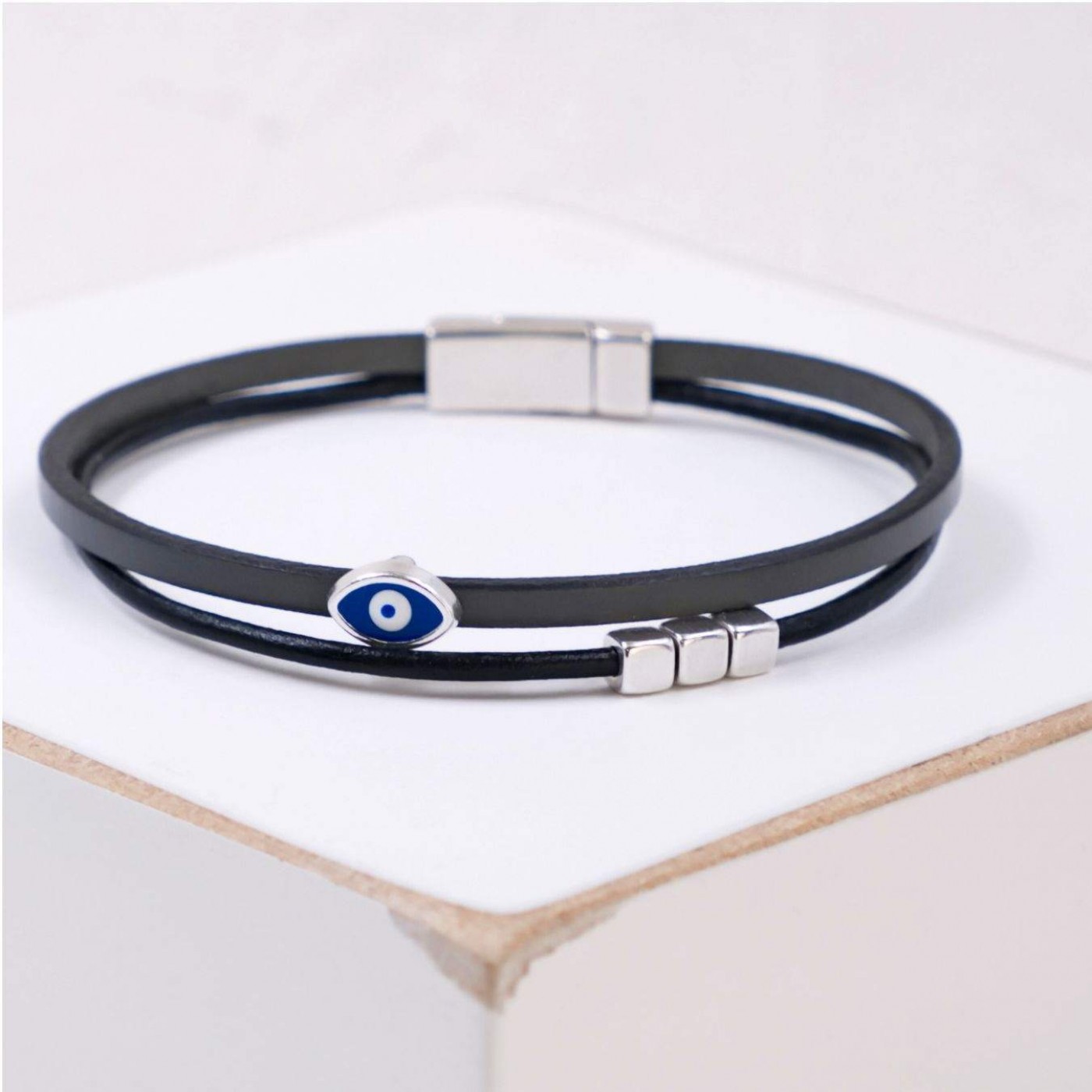 Leather Men's Bracelet |Metal Enamelled Evil Eye — Bracelets from Toolittle — additional view 3