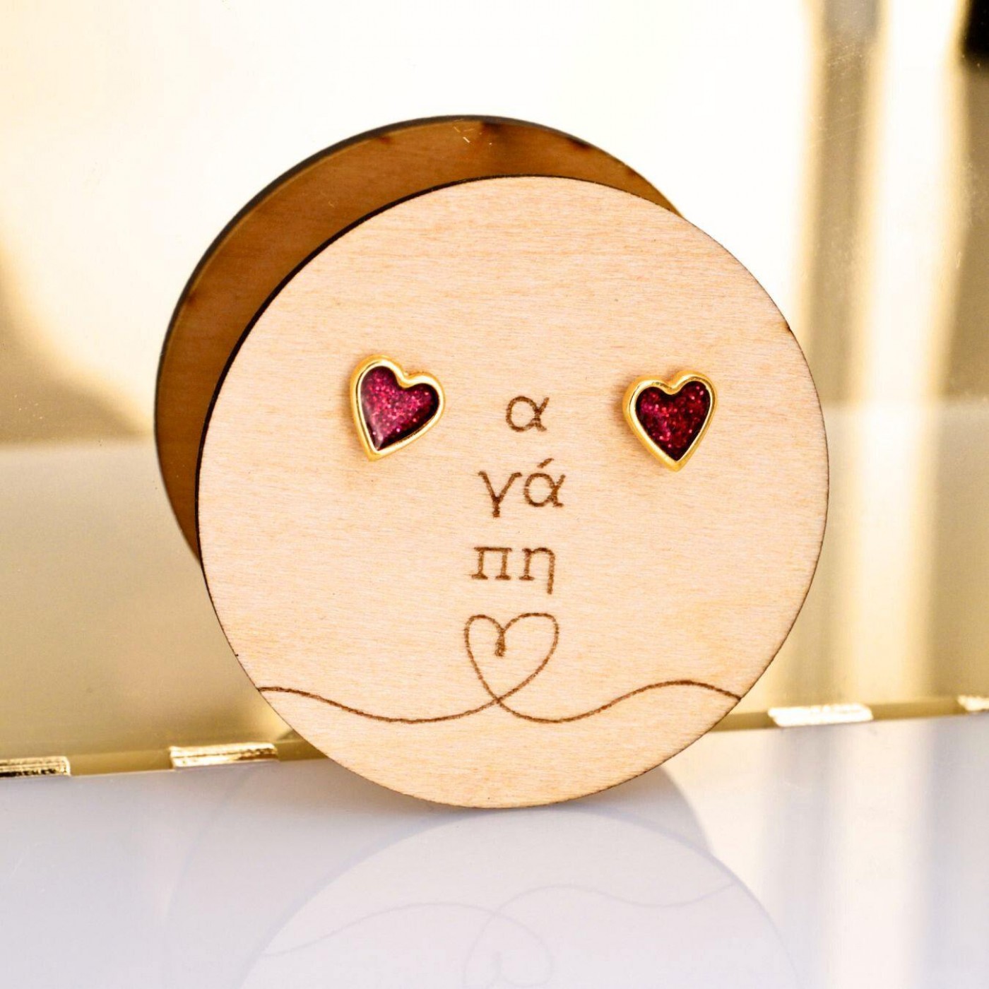 Gold-plated Heart Earrings with Enamel — Earrings from Toolittle — additional view 4