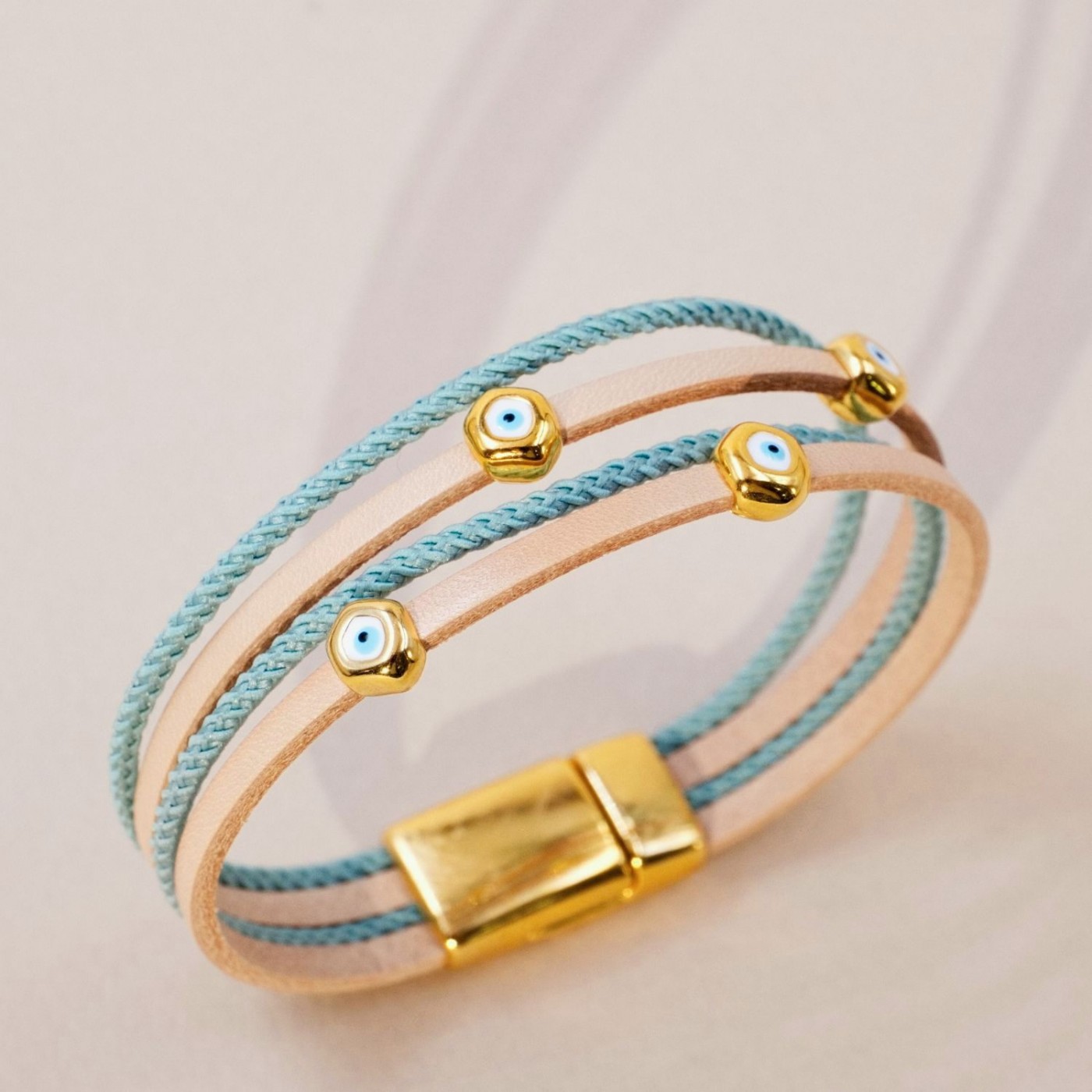 Pebble Evil Eyes Leather Bracelet — Bracelets from Toolittle — additional view 2