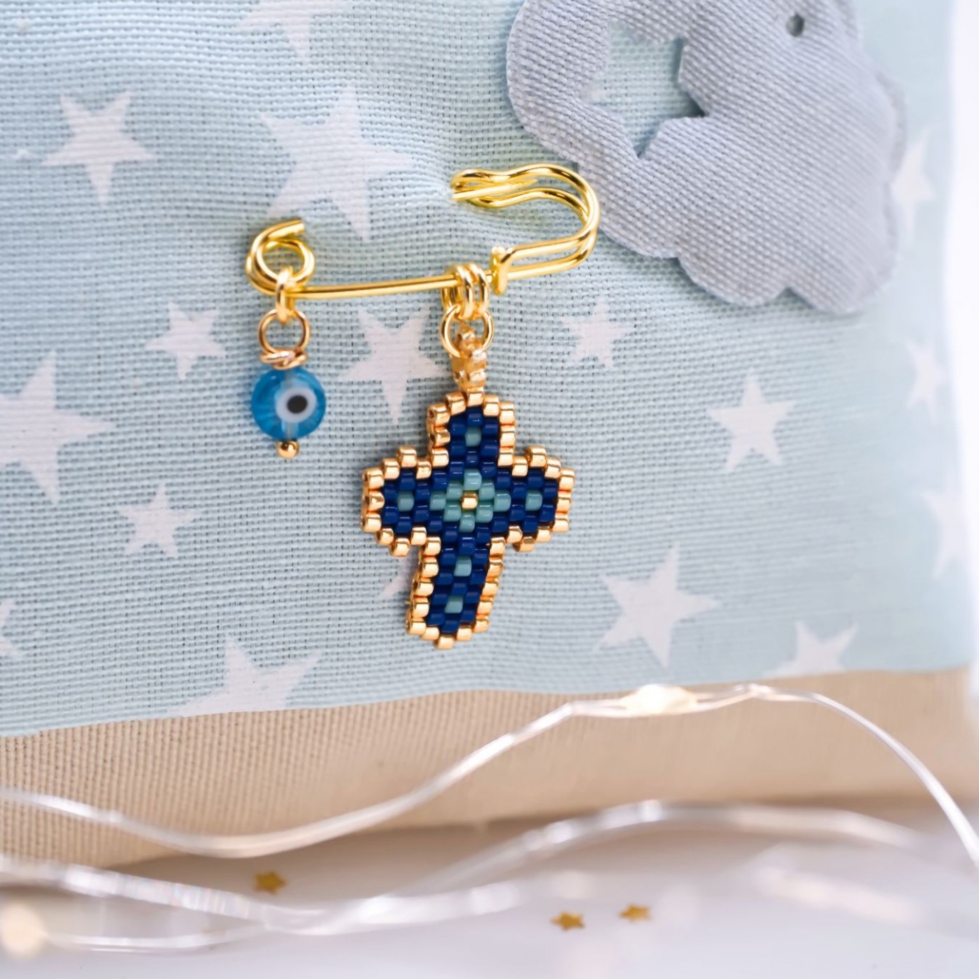 Handmade Newborn Blessing Pillow – Boy: Miyuki Beaded Cross — Pendants & charms from Toolittle — additional view 2