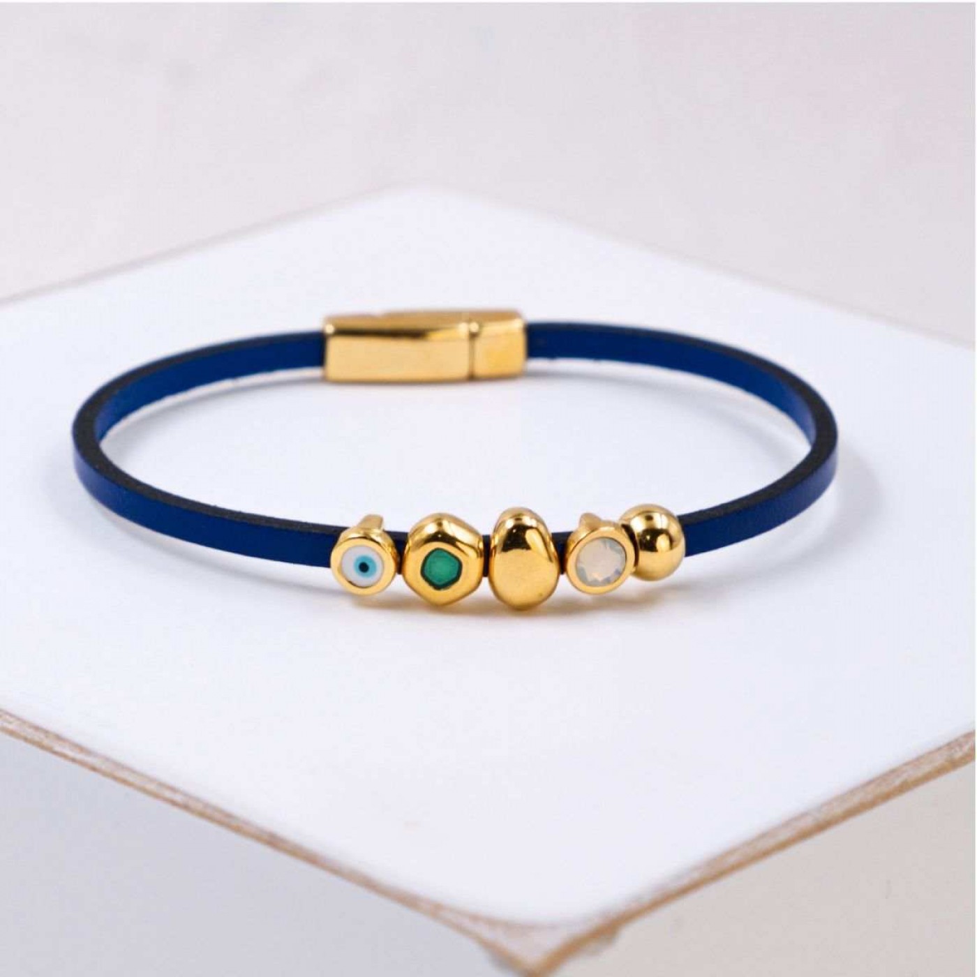 Evil Eye & Crystals Leather Bracelet | Handmade — Bracelets from Toolittle — additional view 3
