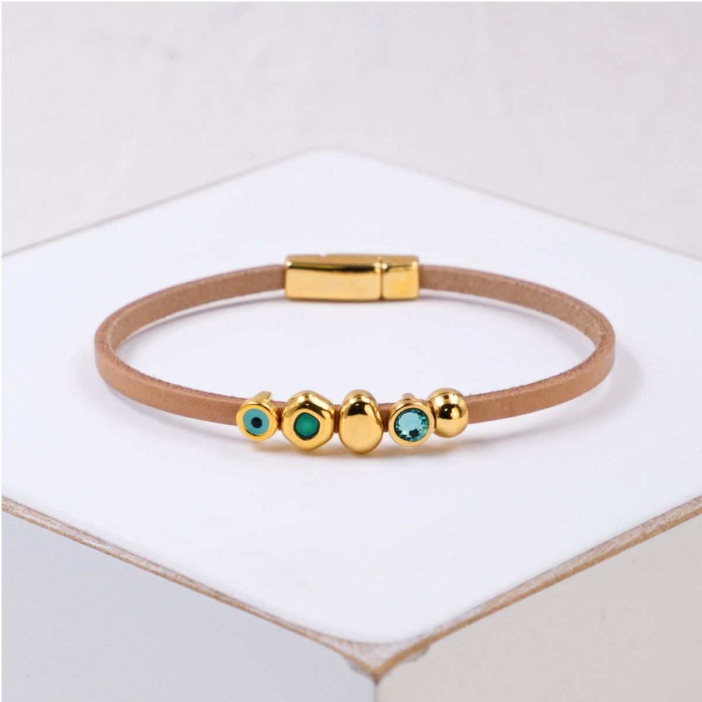 Evil Eye & Crystals Leather Bracelet | Handmade — Bracelets from Toolittle — additional view 3