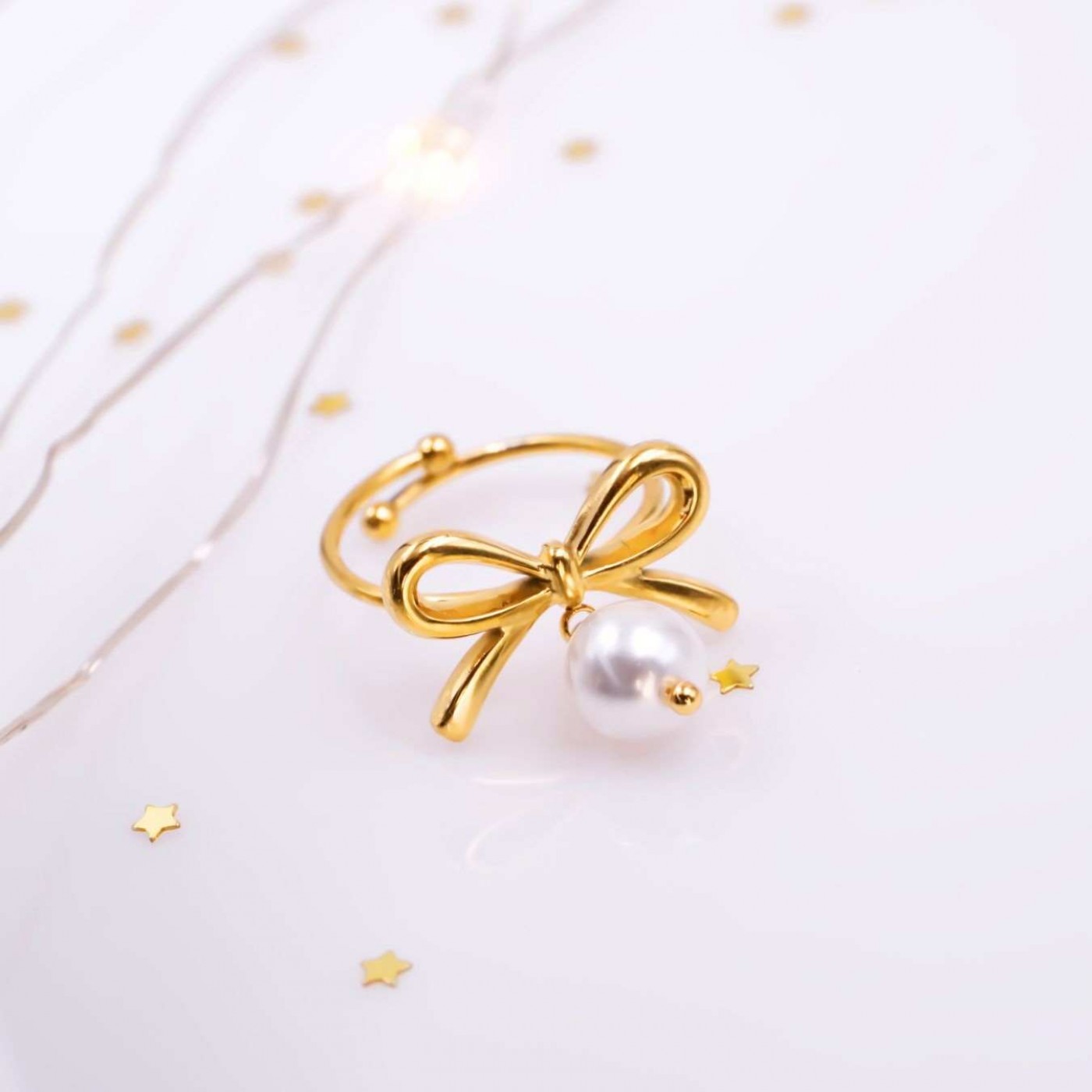 Gold-Plated Ring- Stainless Steel & Pearl — Rings from Toolittle — additional view 2