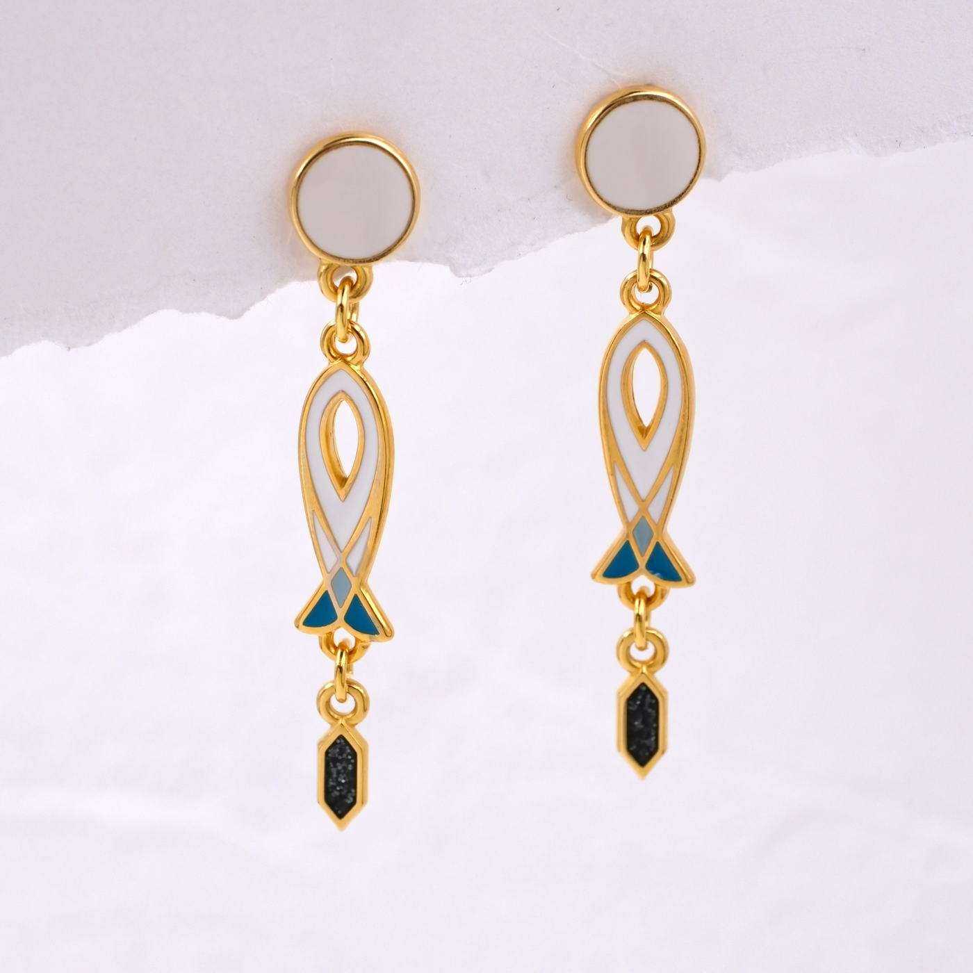 Fish shaped earrings with enamel — Earrings from Toolittle — additional view 2