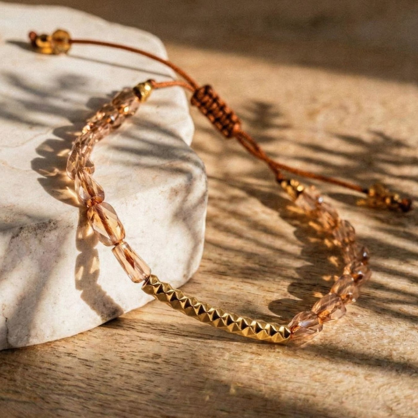 Macramé Bracelet with Crystals & Semiprecious Stones | Brown — Bracelets from Toolittle — additional view 2
