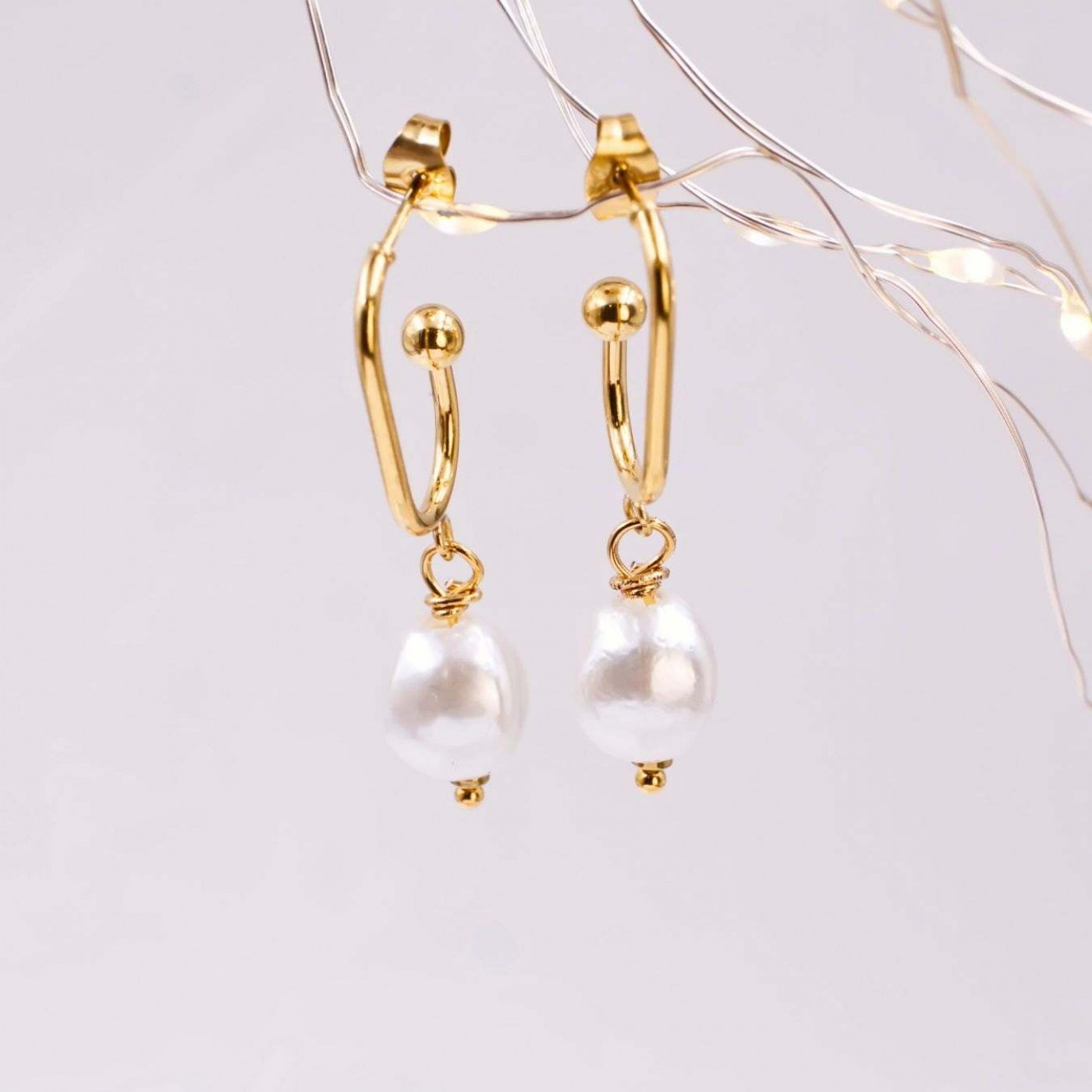 Steel Dangle Earrings - Fresh Water Pearls — Earrings from Toolittle — additional view 2