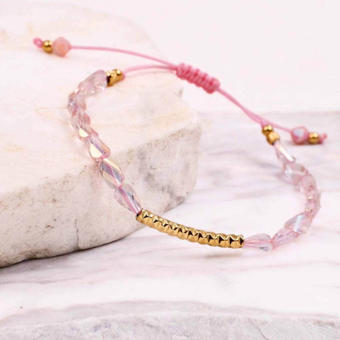 Macramé Bracelet with Crystals & Semiprecious Stones | Pink — Bracelets from Toolittle — additional view 6