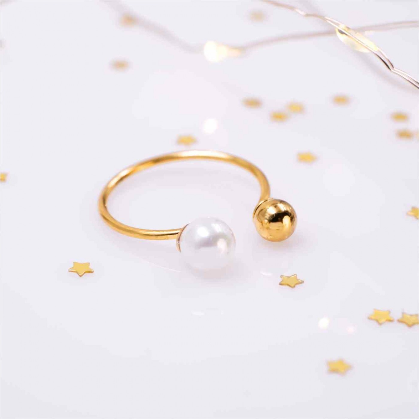 Gold-Plated Stainless Steel & Pearl Ring