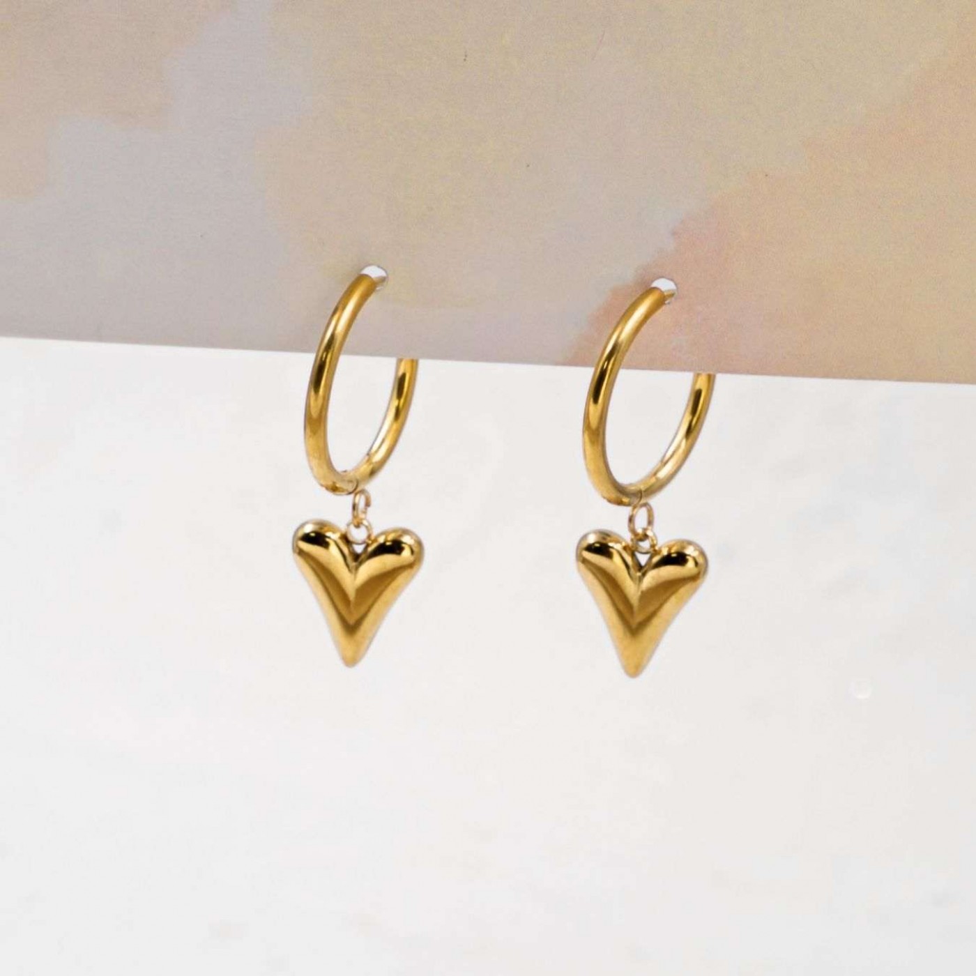 Gold-plated Hoop Earrings | Heart Charm — Earrings from Toolittle — additional view 7
