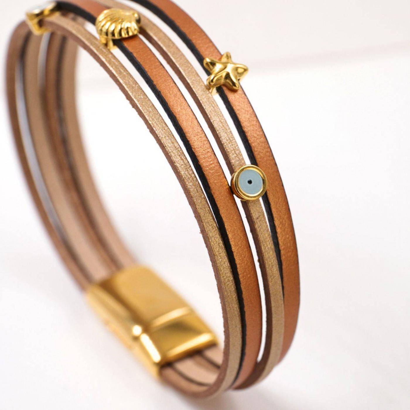 Leather Bracelet with Sea Parts & Evil Eye | Brown — Bracelets from Toolittle — additional view 3