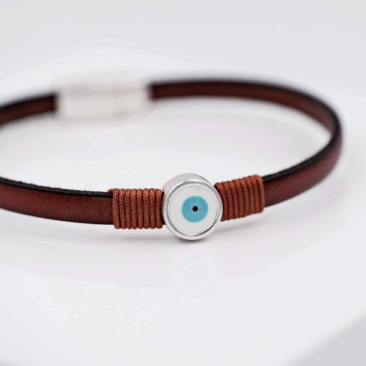 Men's leather bracelet with evil eye — Bracelets from Toolittle — additional view 2