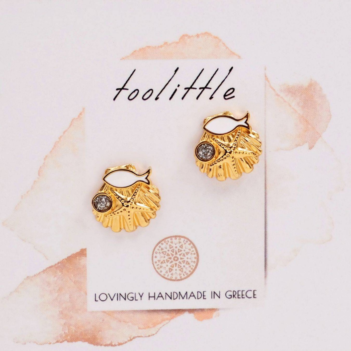 Gold-Plated Stud Starfish Earrings | White Enamel — Earrings from Toolittle — additional view 2