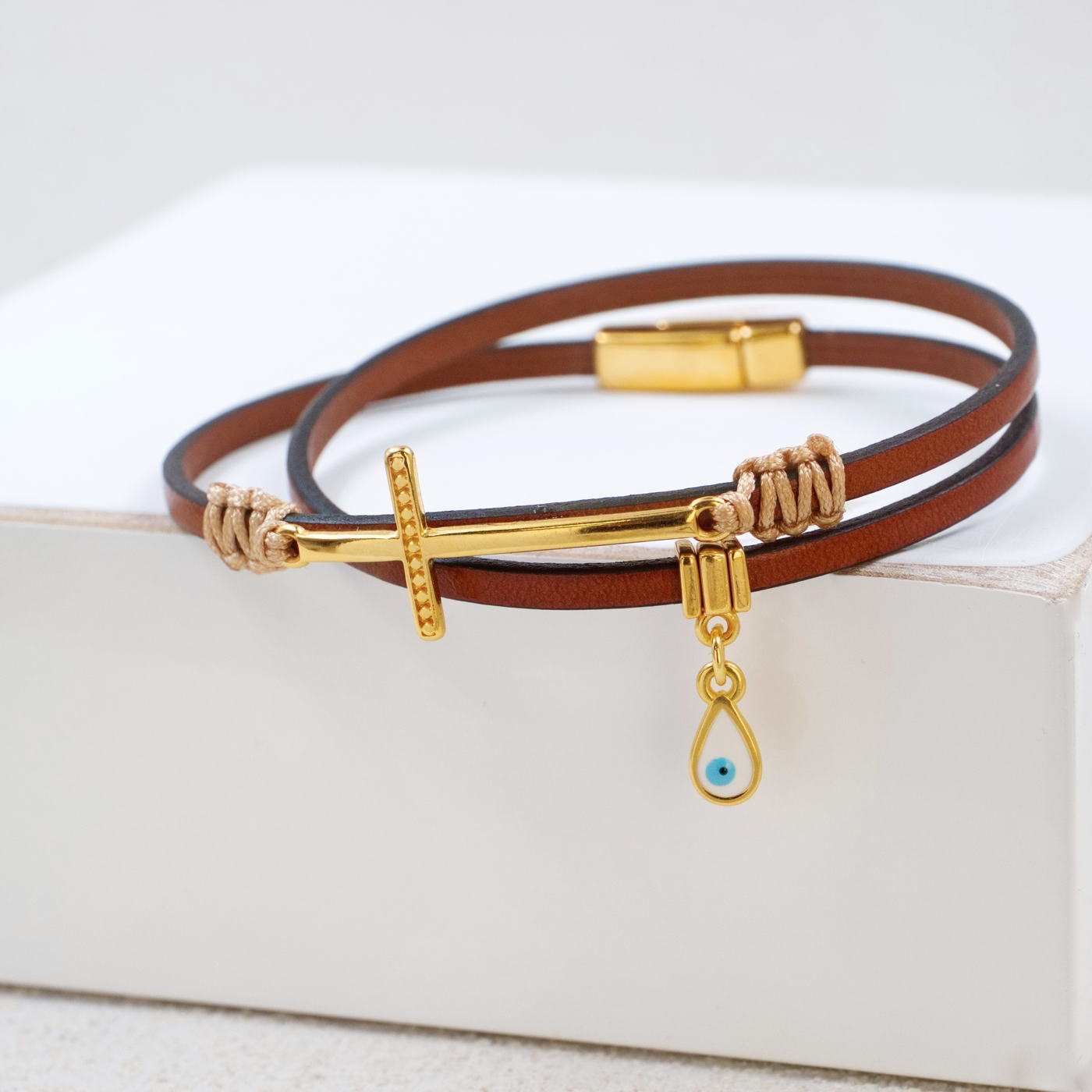 Cross Double-wrapped Leather Bracelet