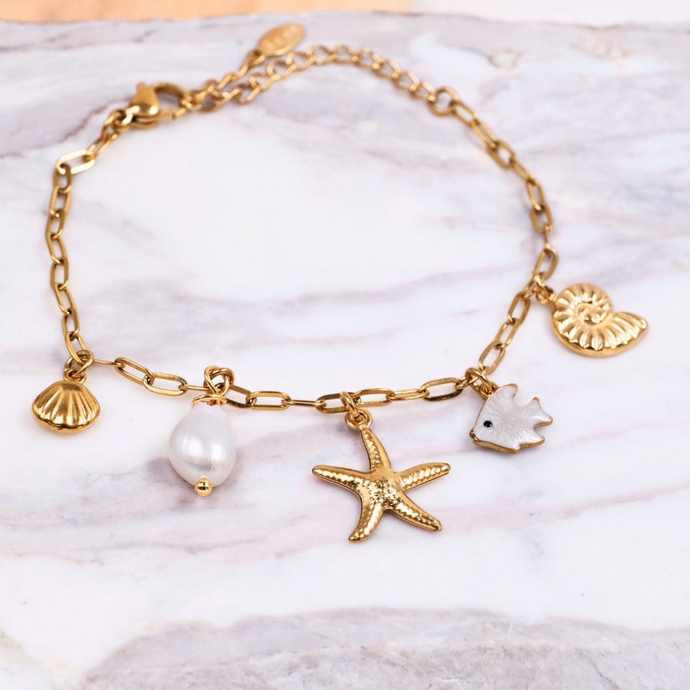 Stainless Steel Jewelry: Starfish & Fresh Water Pearl Bracelet — Bracelets from Toolittle — additional view 4