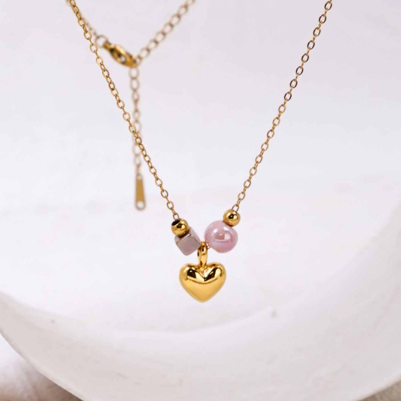 Handmade Gold-plated Necklace: Metal Heart & Ceramic Beads — Necklaces from Toolittle — additional view 4