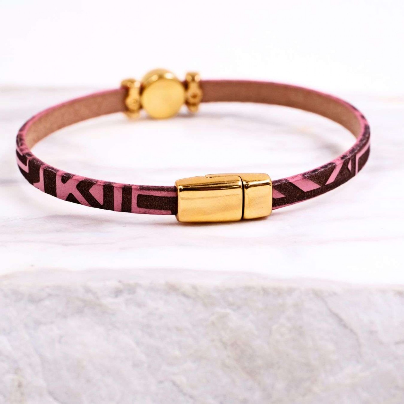 Swarovski Crystal Bracelet | Engraved Leather - Pink — Bracelets from Toolittle — additional view 5