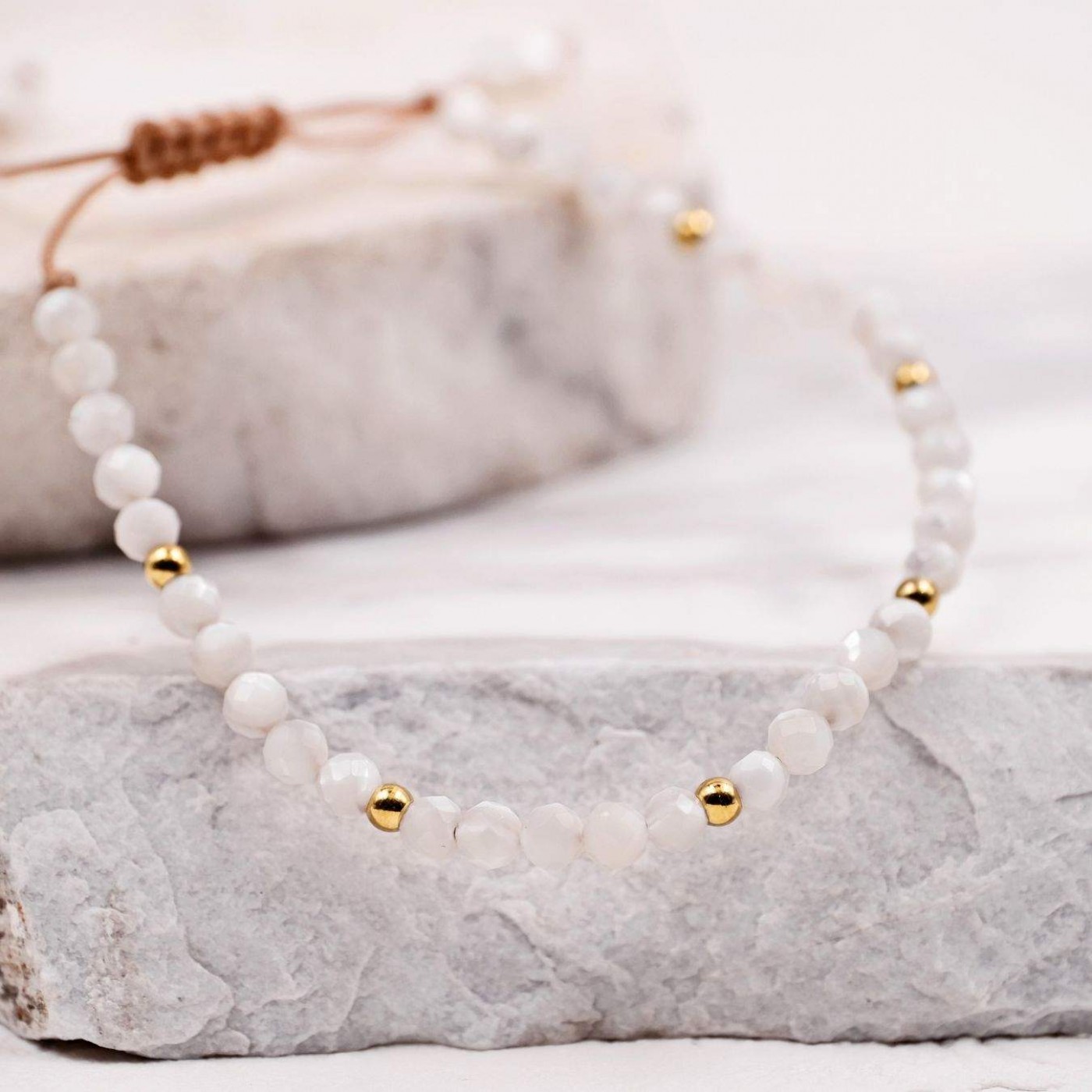 Macramé Bracelet with Crystals & Semiprecious Stones | White — Bracelets from Toolittle — additional view 3