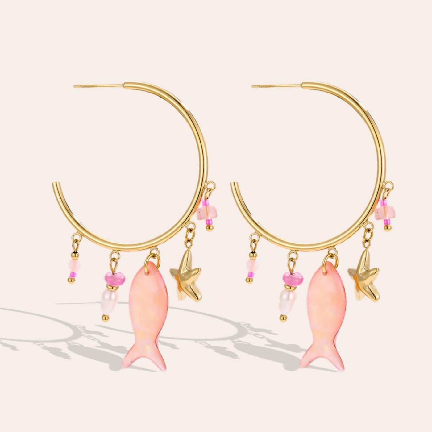 Sea Life Jewelry: Stainless Hoop Earrings - Fish Charm — Earrings from Toolittle — additional view 4