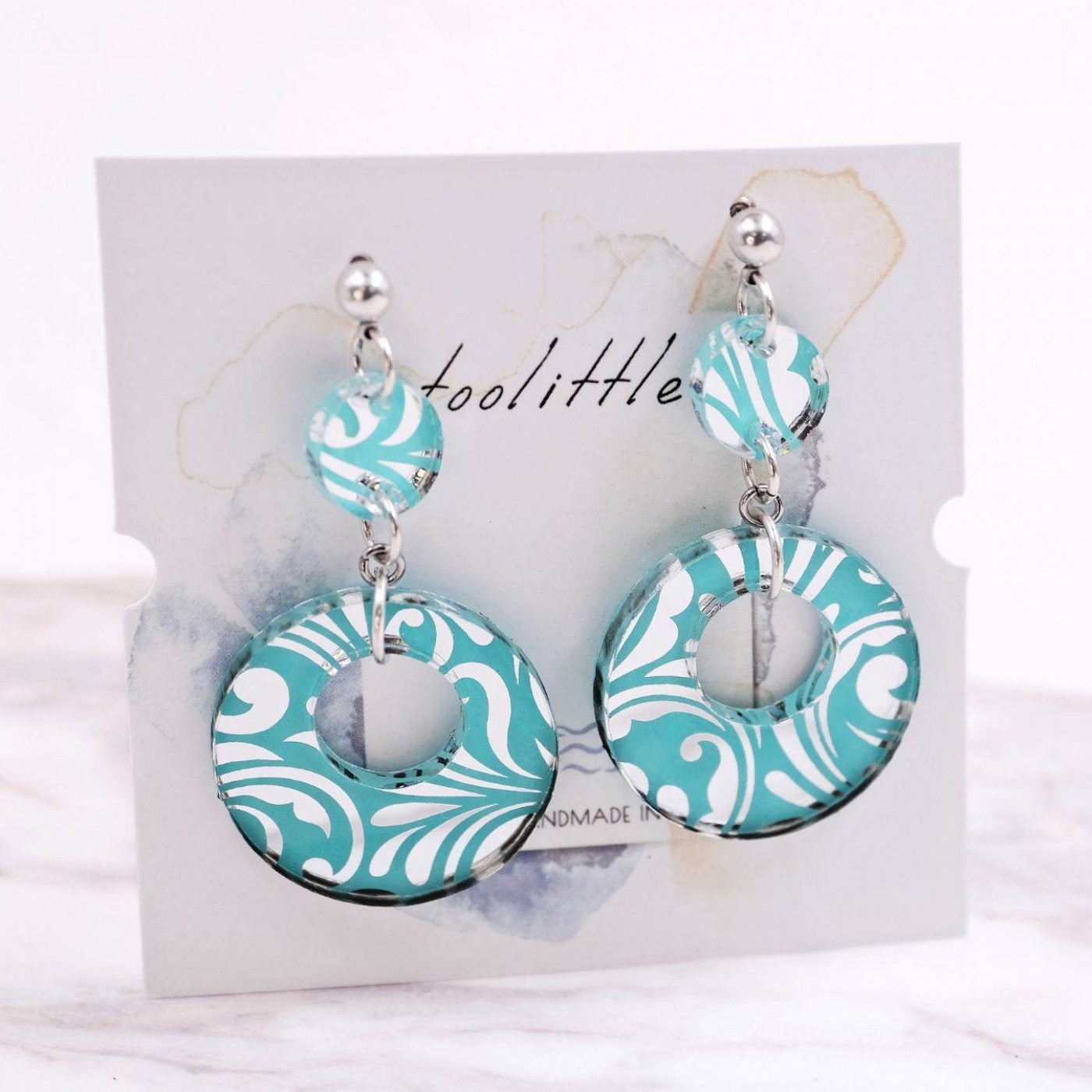 Silver-plated Earrings | Plexiglass with Pattern - Turquoise — Earrings from Toolittle — additional view 3