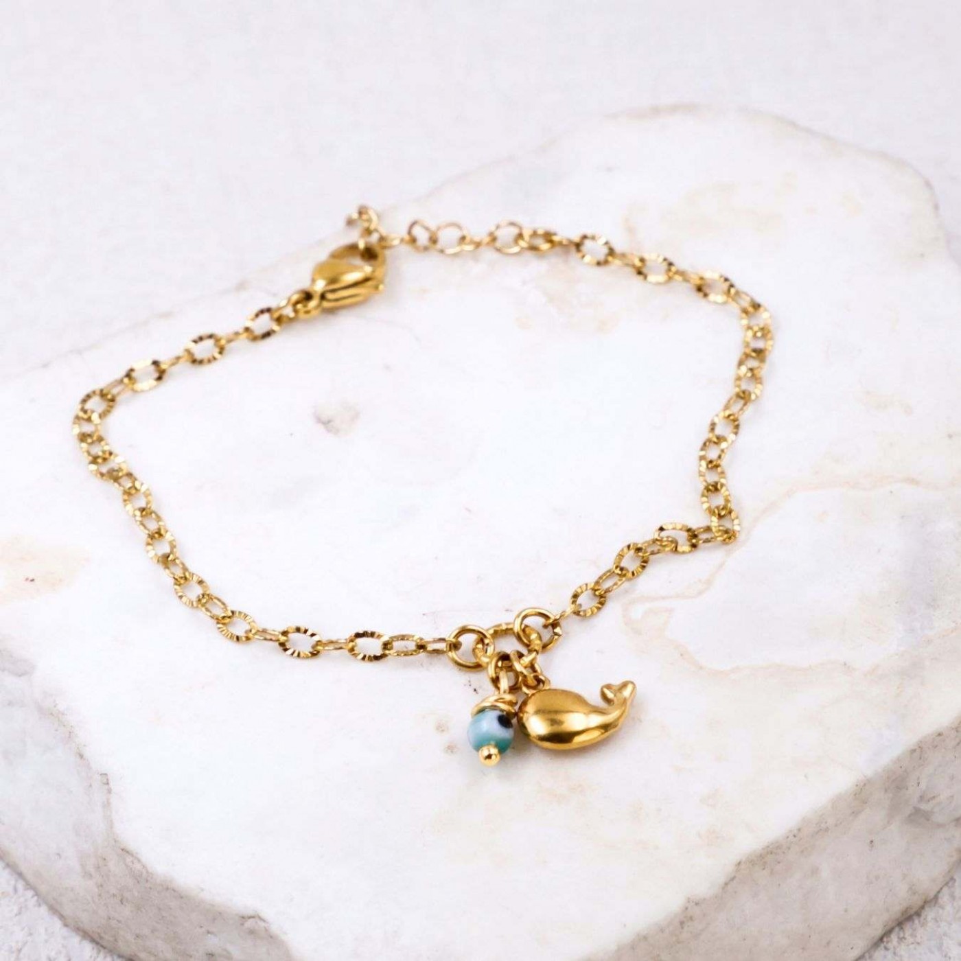 Stainless Steel Jewelry: Gold-plated Bracelet - Metal Whale & Evil Eye — Bracelets from Toolittle — additional view 4