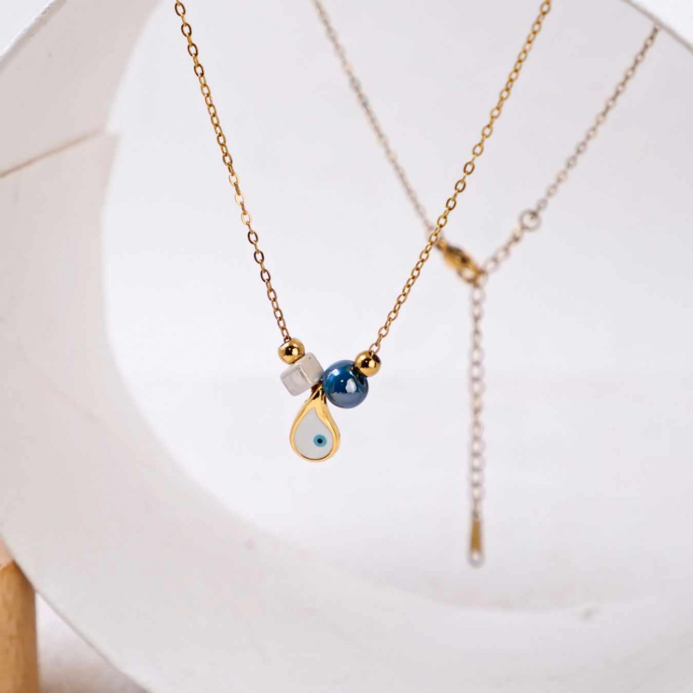 Silver/Gold-plated Necklace: Enamelled Evil Eye-Drop — Necklaces from Toolittle — additional view 6