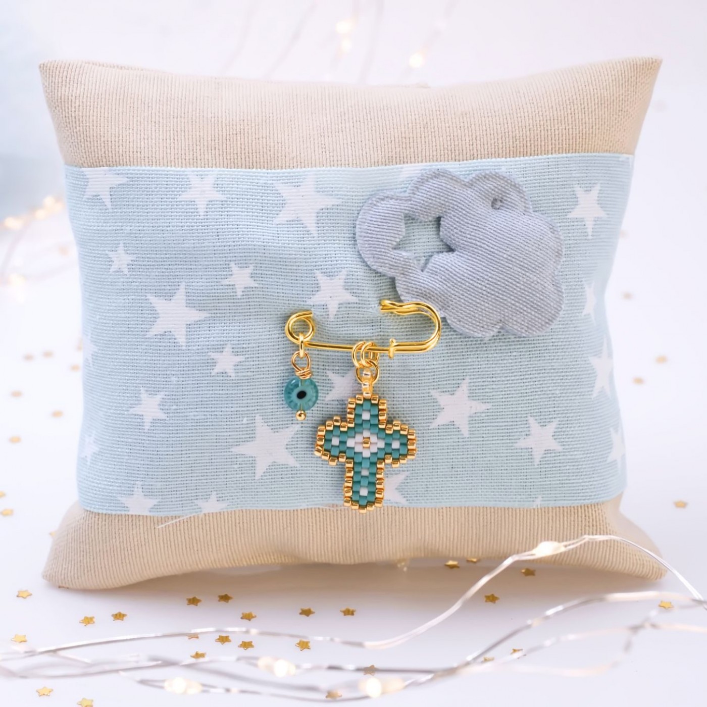Handmade Newborn Blessing Pillow – Boy: Miyuki Beaded Cross — Pendants & charms from Toolittle — additional view 5