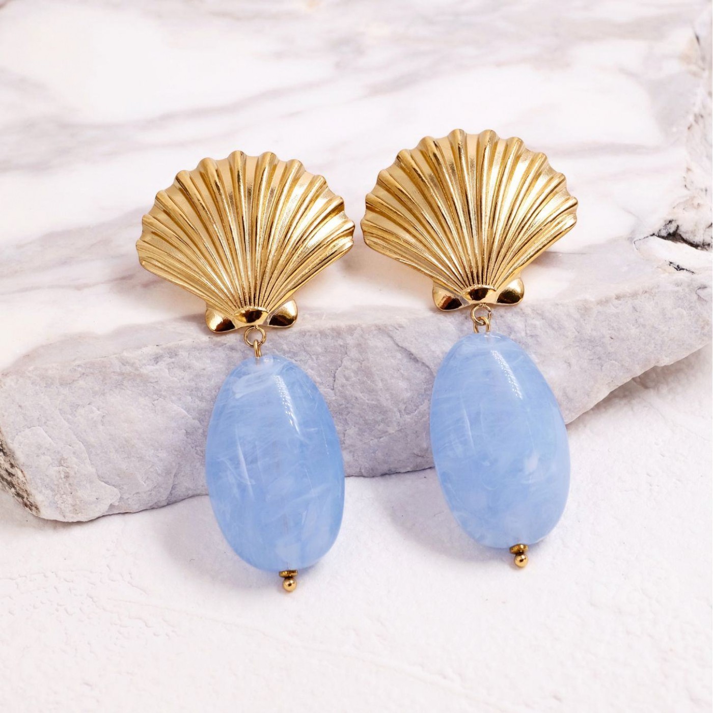 Gold-plated Clam Shell & Stone Earrings | Stainless — Earrings from Toolittle — additional view 3