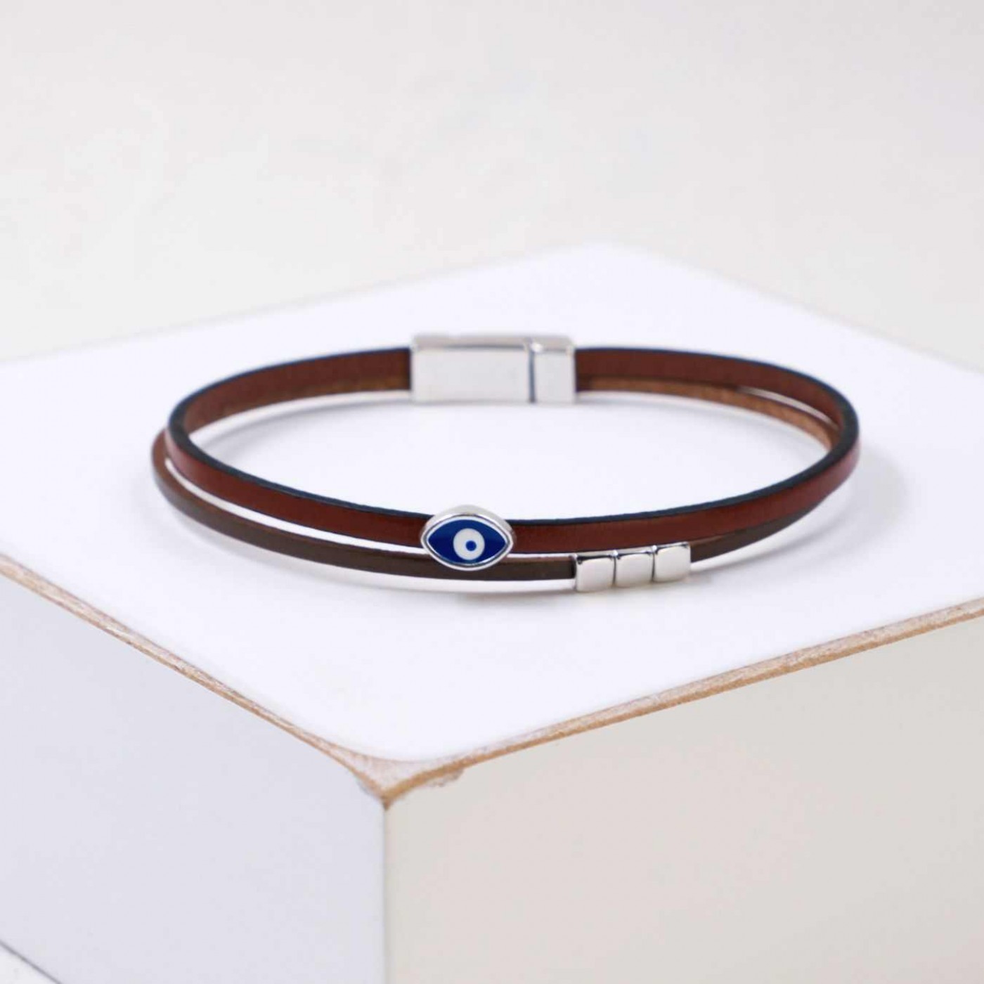 Leather Men's Bracelet |Metal Enamelled Evil Eye — Bracelets from Toolittle — additional view 2
