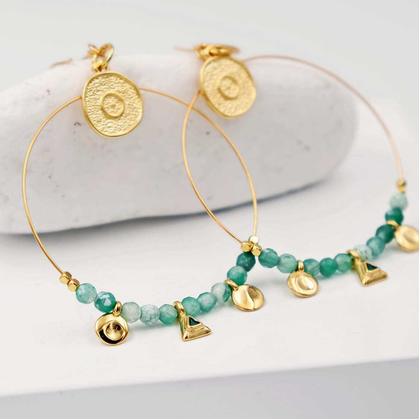 Skyros Hoops with Coral & Crystals — Earrings from Toolittle — additional view 3