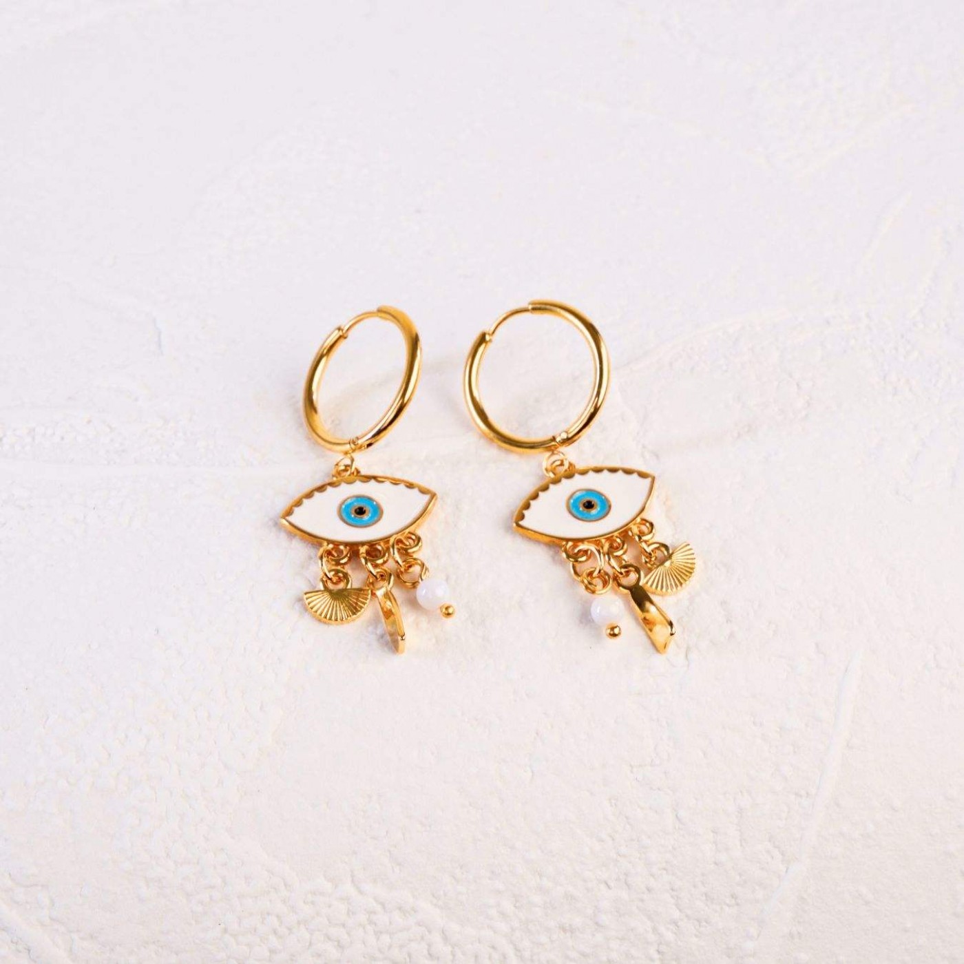 Gold-plated Hoop Earrings | Enamelled Evil Eye — Earrings from Toolittle — additional view 6